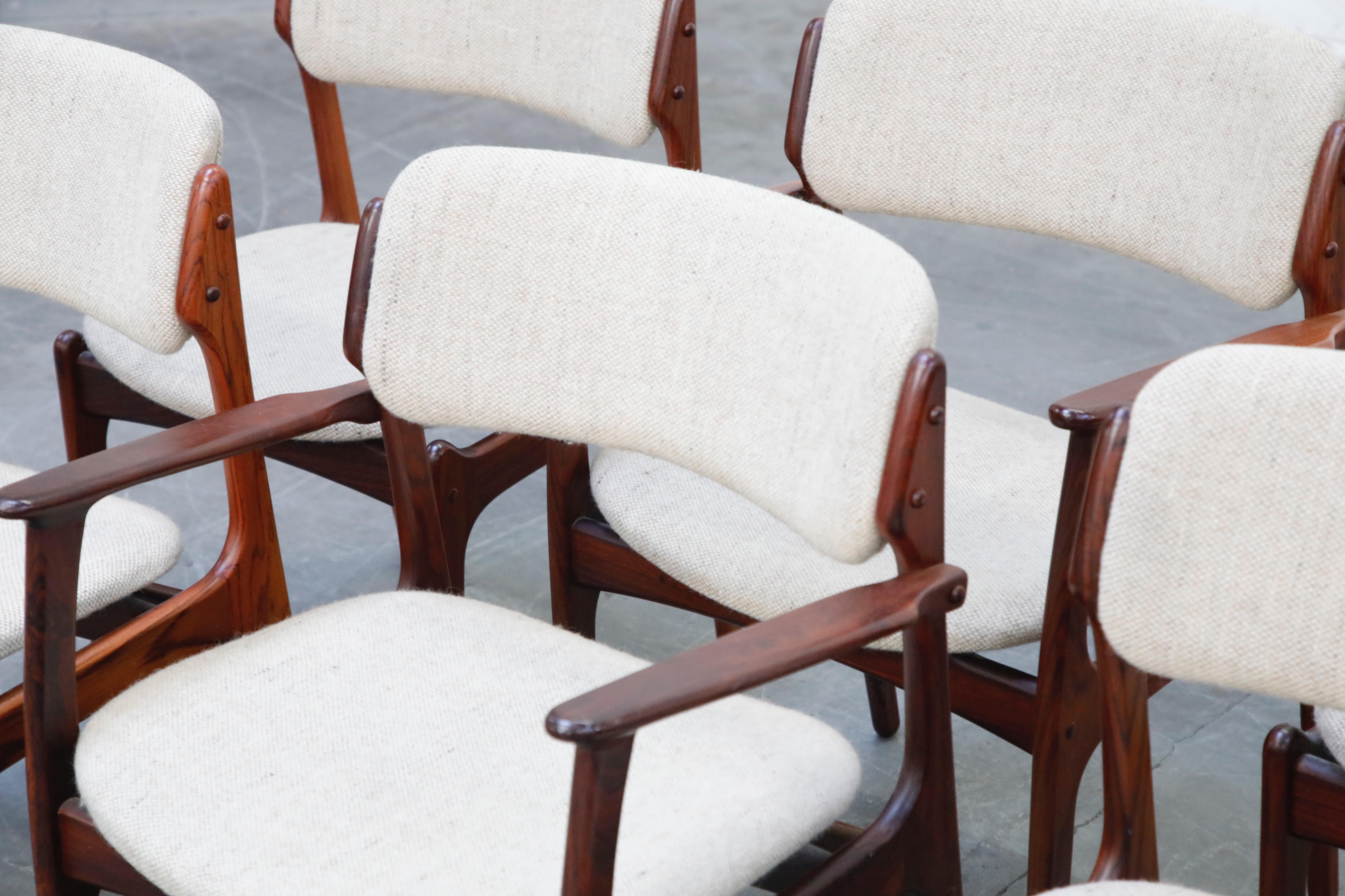 Rosewood Erik Buch Dining Set with Six Chairs and Expandable Table, Signed 1966 3