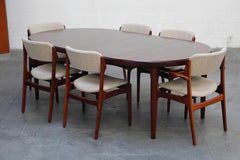 Rosewood Erik Buch Dining Set with Six Chairs and Expandable Table, Signed 1966
