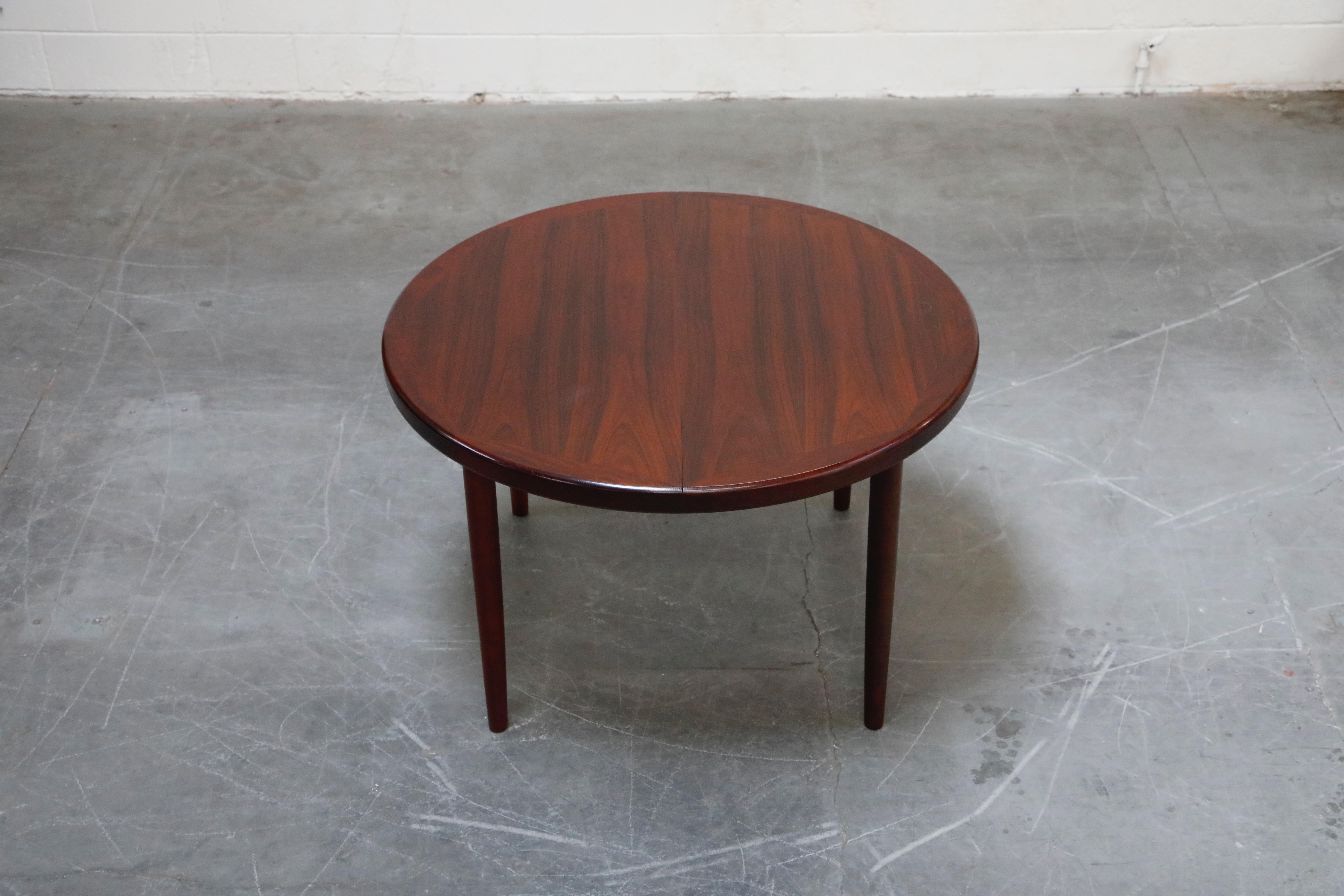 Scandinavian Modern Rosewood Erik Buch Dining Set with Six Chairs and Expandable Table, Signed 1966