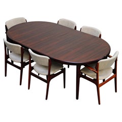 Rosewood Erik Buch Dining Set with Six Chairs and Expandable Table, Signed 1966