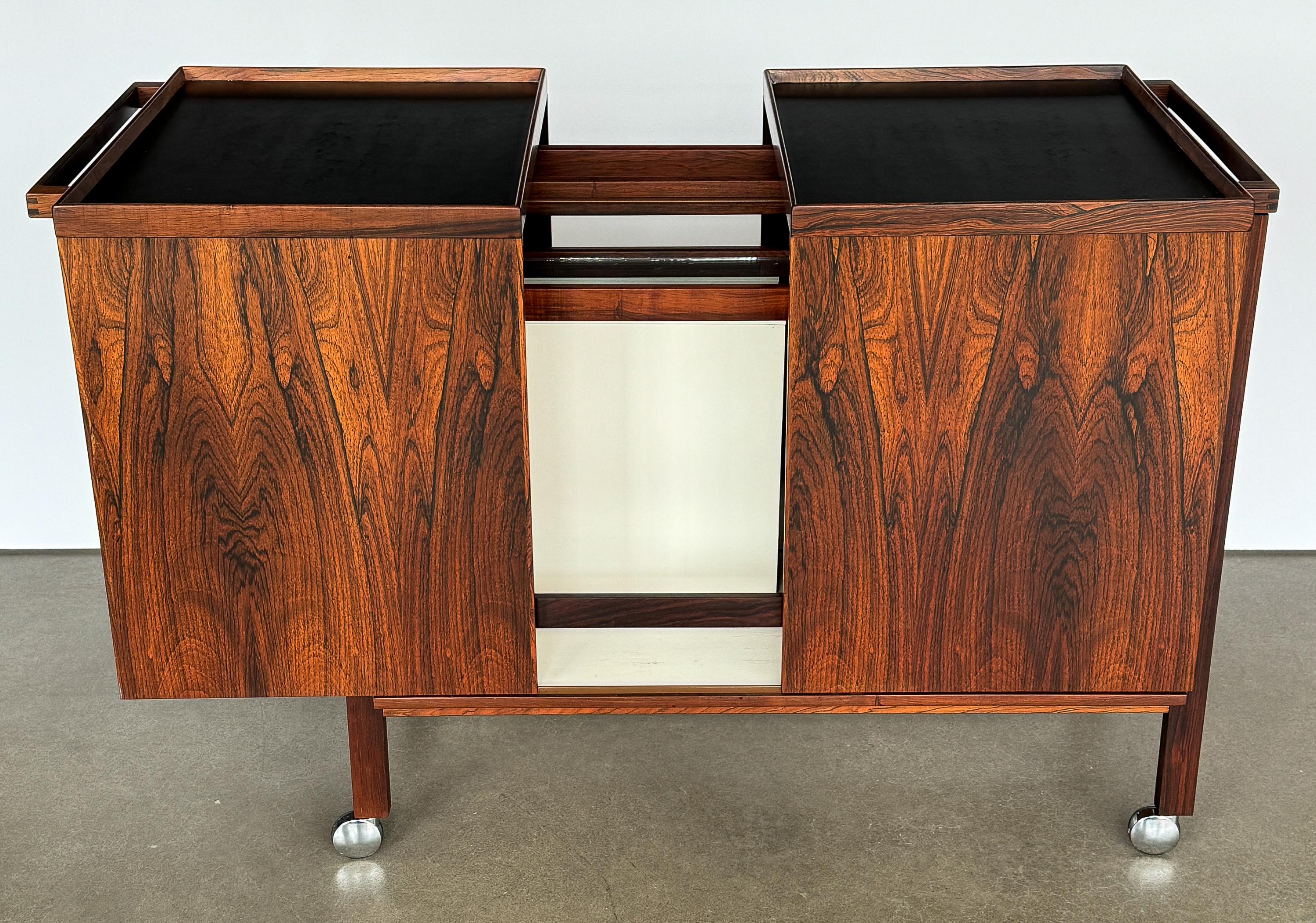 Danish Rosewood Expandable Bar Cart Cabinet by Niels Erik and Glasdam Jensen For Sale