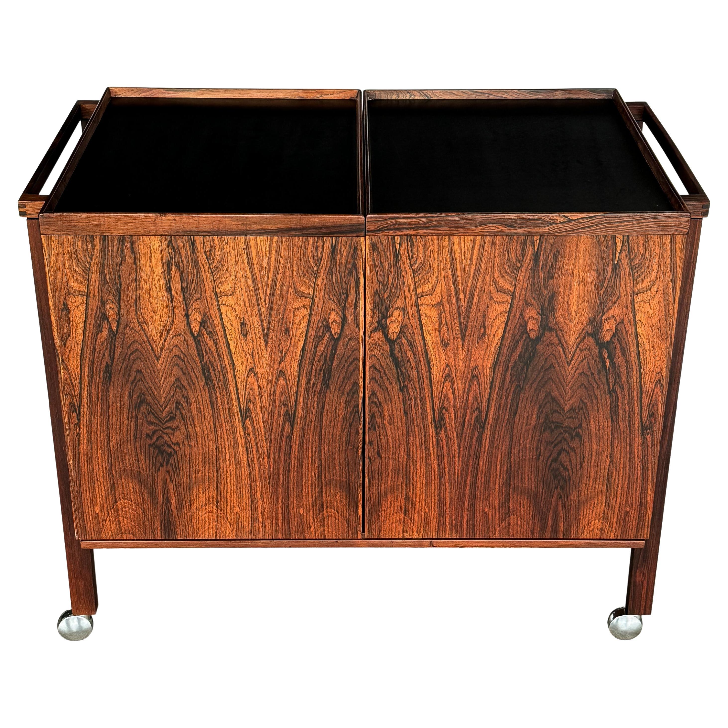 Rosewood Expandable Bar Cart Cabinet by Niels Erik and Glasdam Jensen For Sale