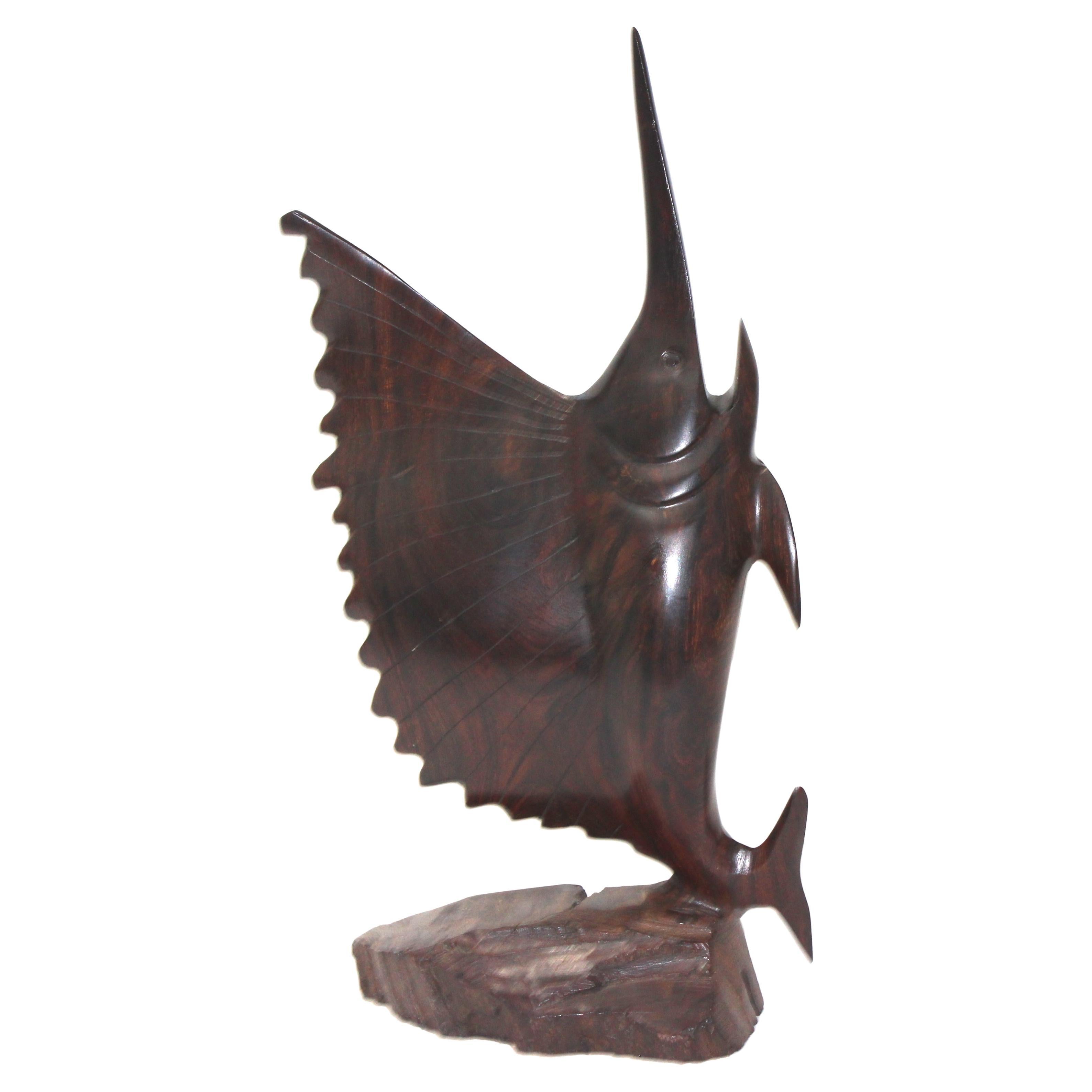 Balinese Rosewood Figure of a Sailfish For Sale