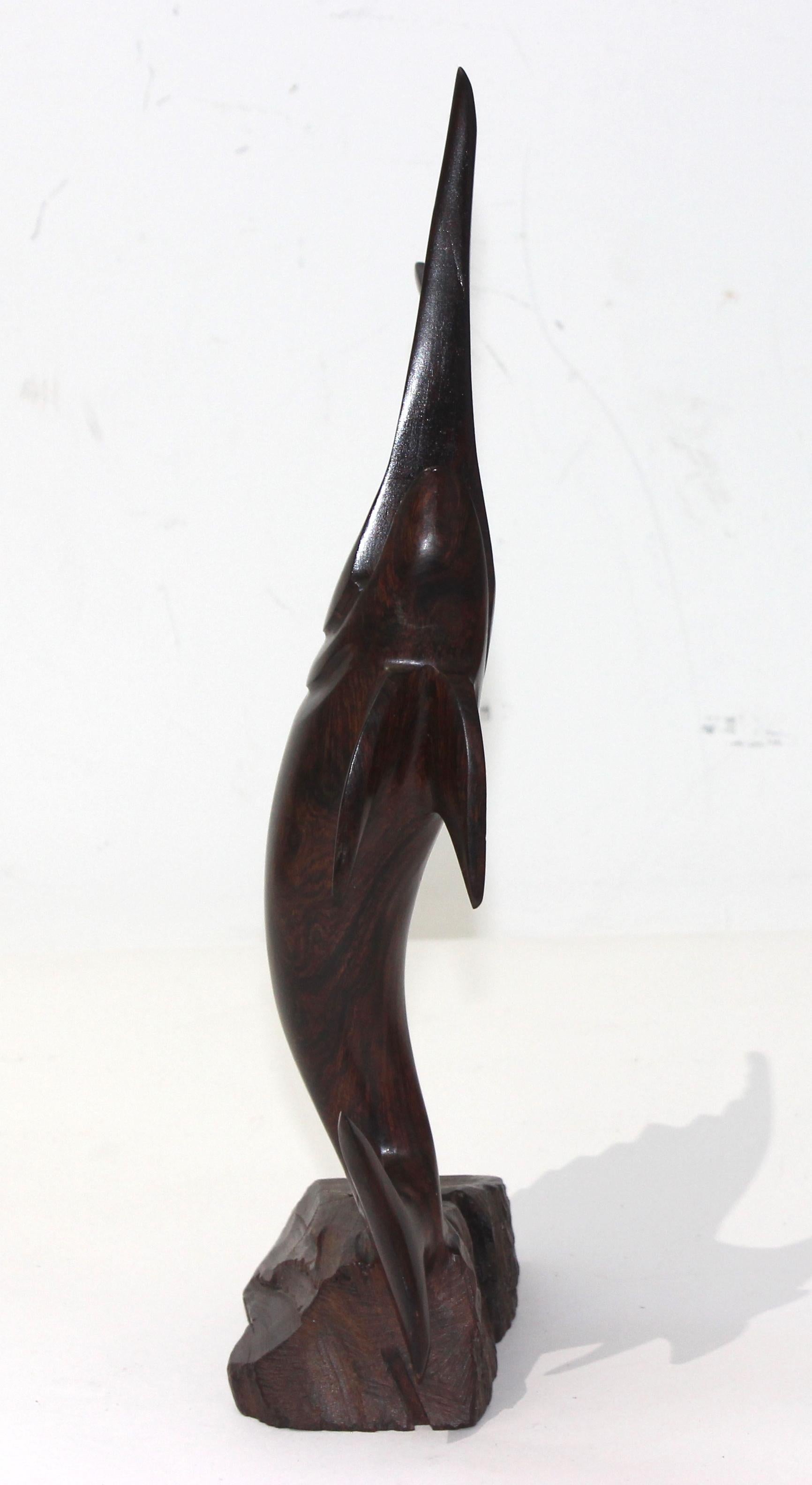 Hand-Carved Rosewood Figure of a Sailfish For Sale