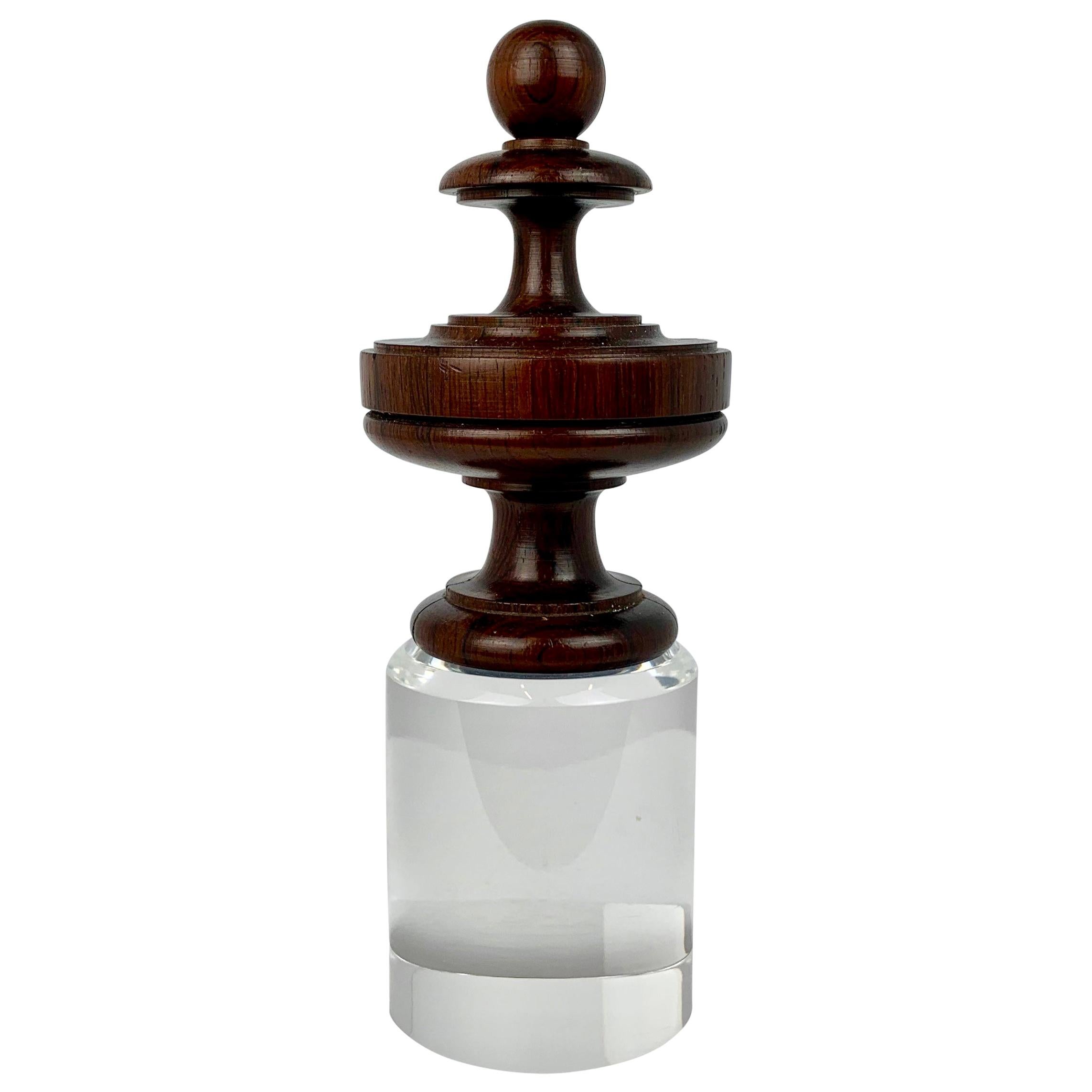 Rosewood Finial Mounted on a Custom Lucite Pedestal-American, 19 th c.