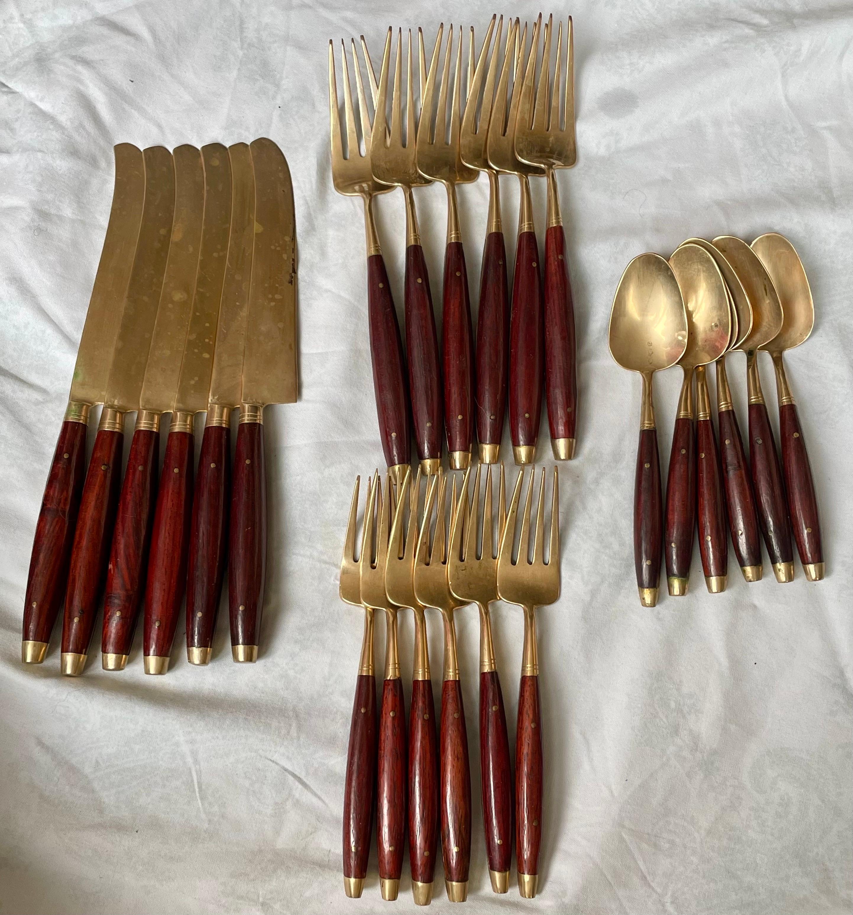 Palisander Besteck 24 Stück Set für 6 Messer Gabeln Löffel Silberbesteck im Angebot 5