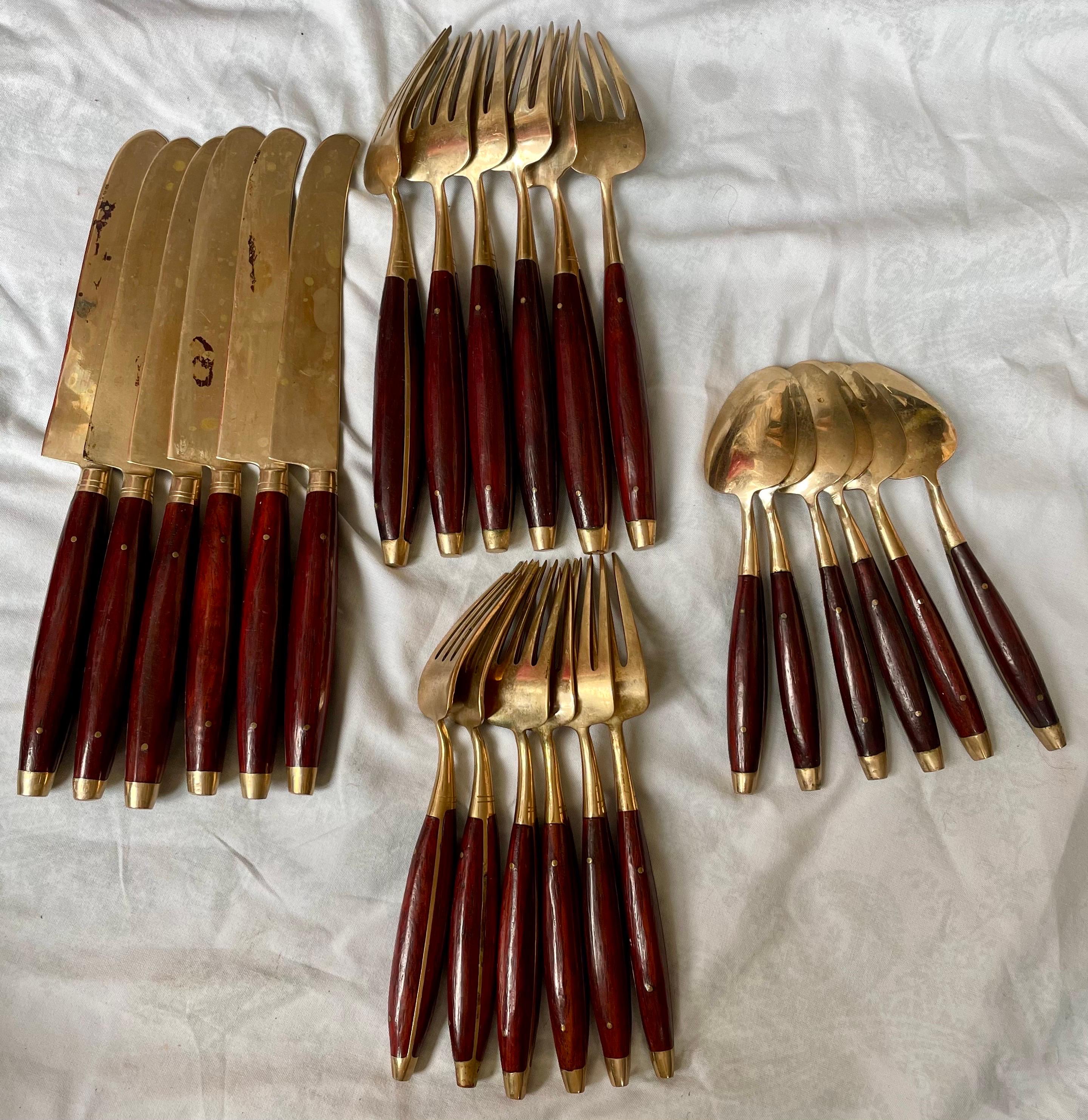 Palisander Besteck 24 Stück Set für 6 Messer Gabeln Löffel Silberbesteck (Unbekannt) im Angebot