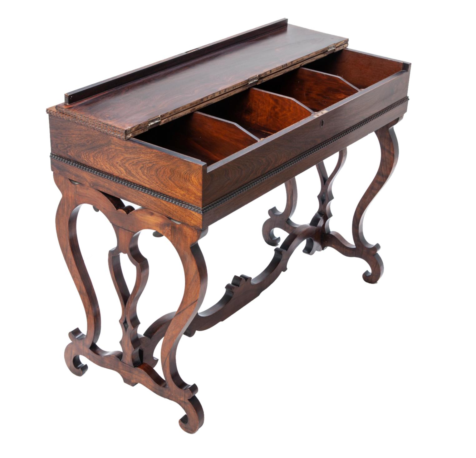 Rosewood Flip Top Writing Desk For Sale 1