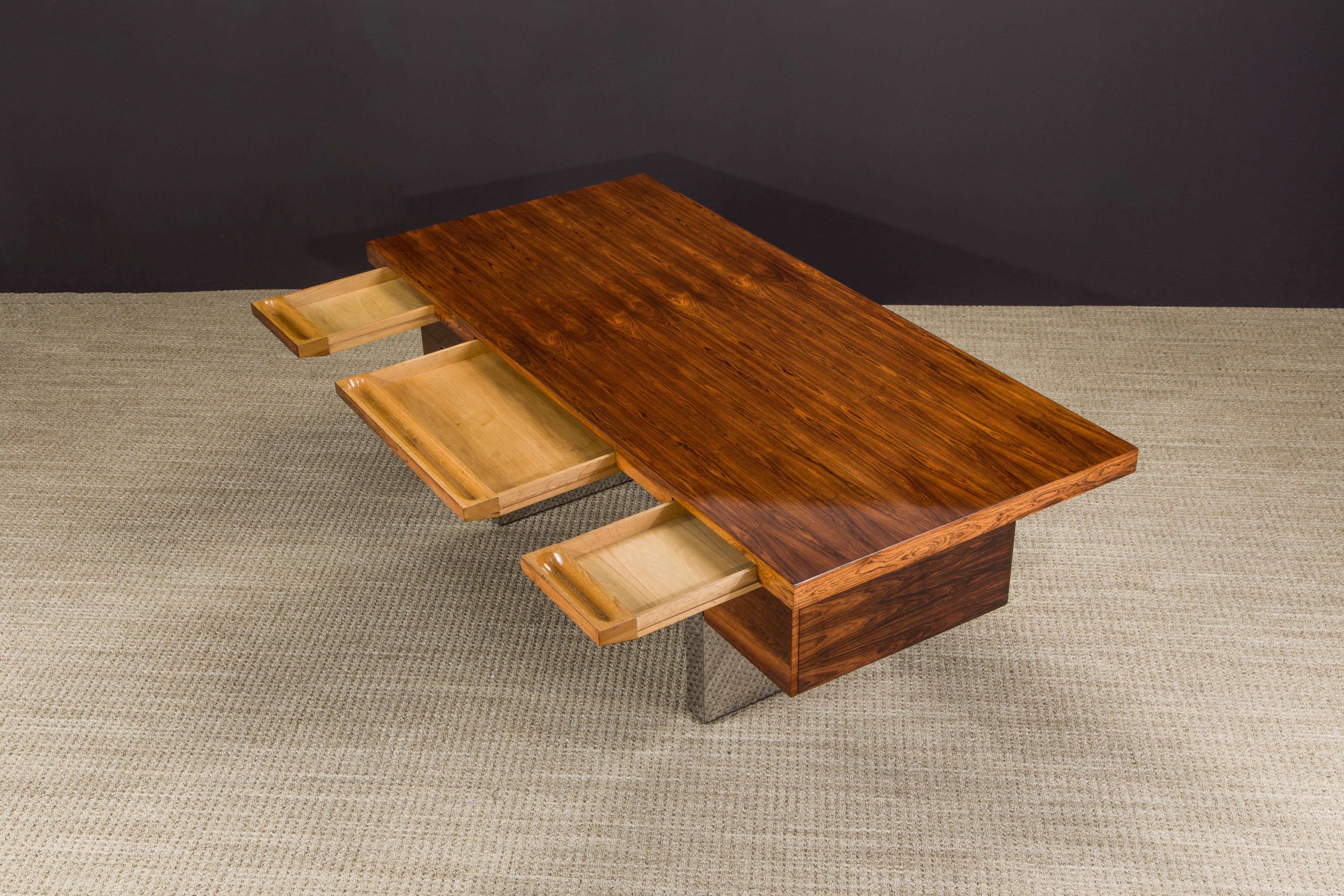 Late 20th Century Rosewood Floating Executive Desk by Roger Sprunger for Dunbar, c 1970, Signed