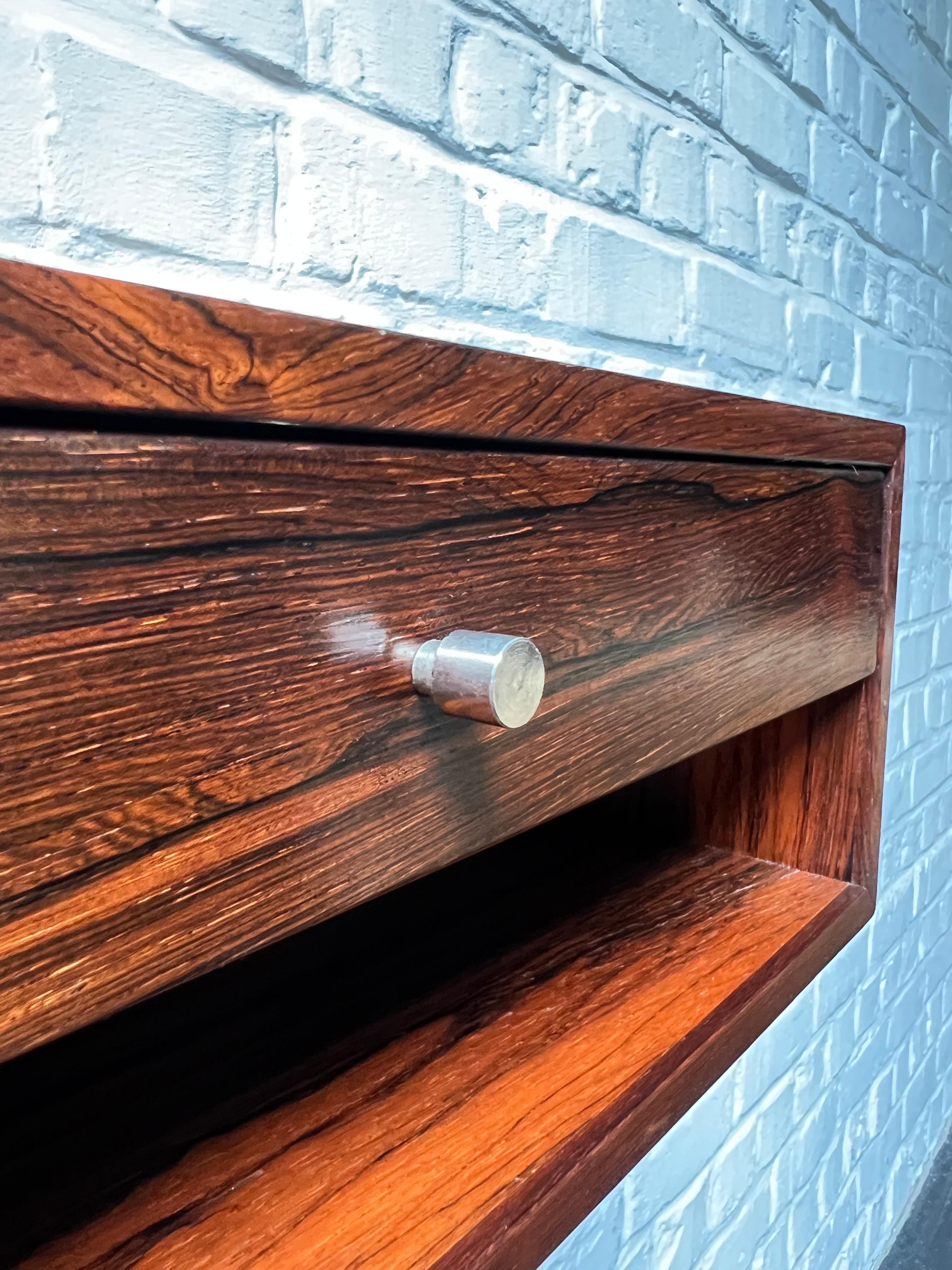 Scandinavian Modern Rosewood floating Nightstand/console by Arch. Kai Kristiansen, Denmark 50s, Rare For Sale