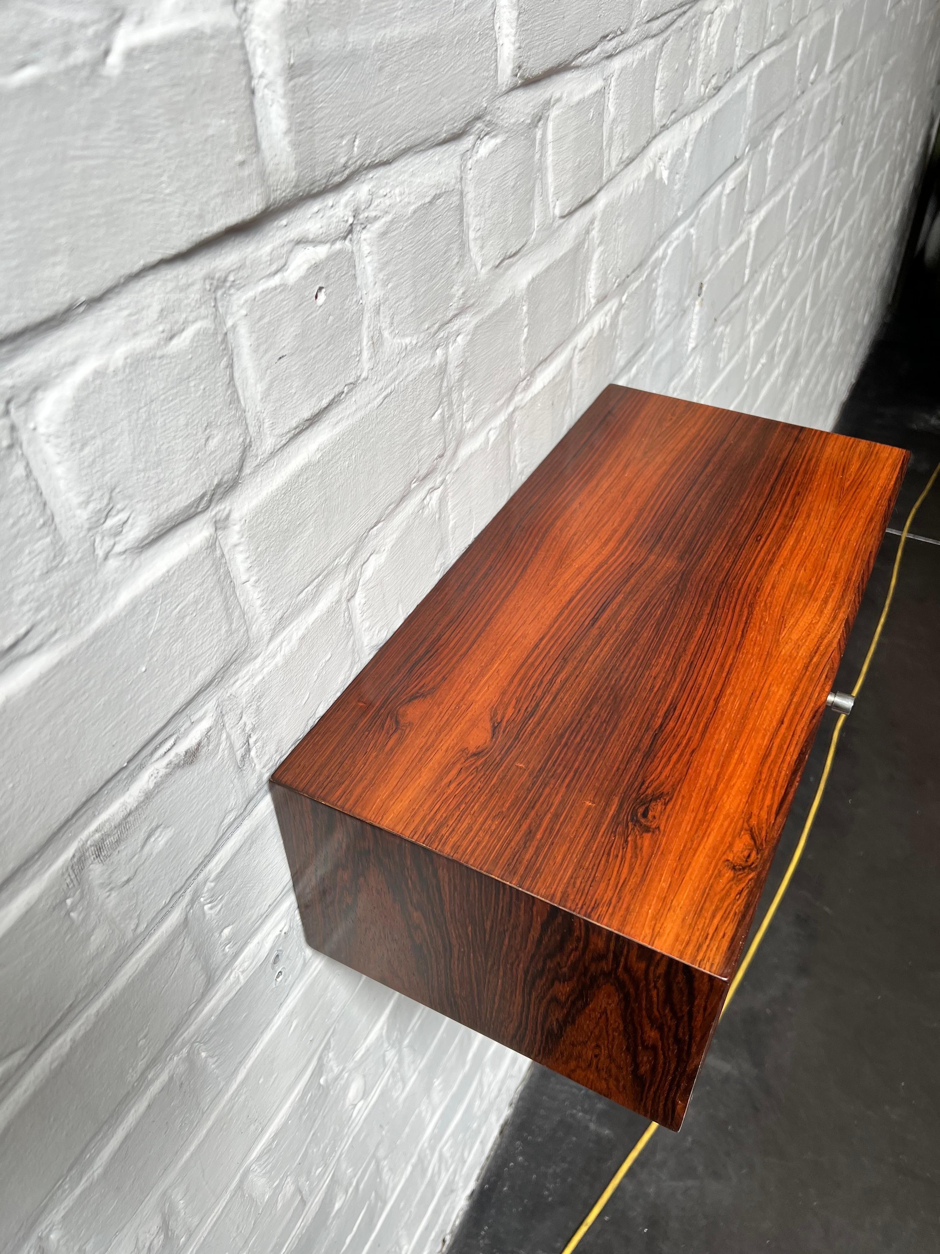 Danish Rosewood floating Nightstand/console by Arch. Kai Kristiansen, Denmark 50s, Rare For Sale