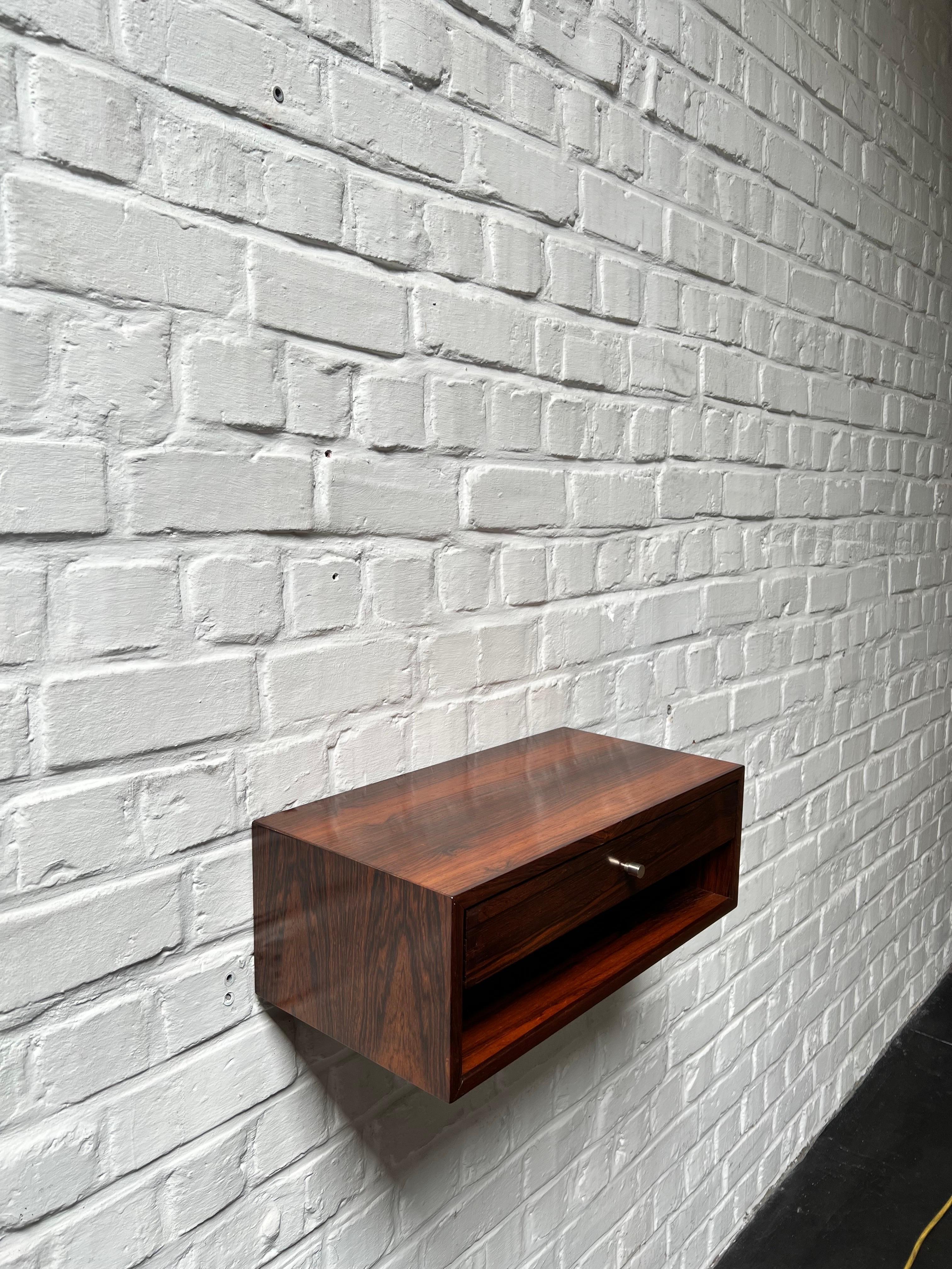 Hand-Crafted Rosewood floating Nightstand/console by Arch. Kai Kristiansen, Denmark 50s, Rare