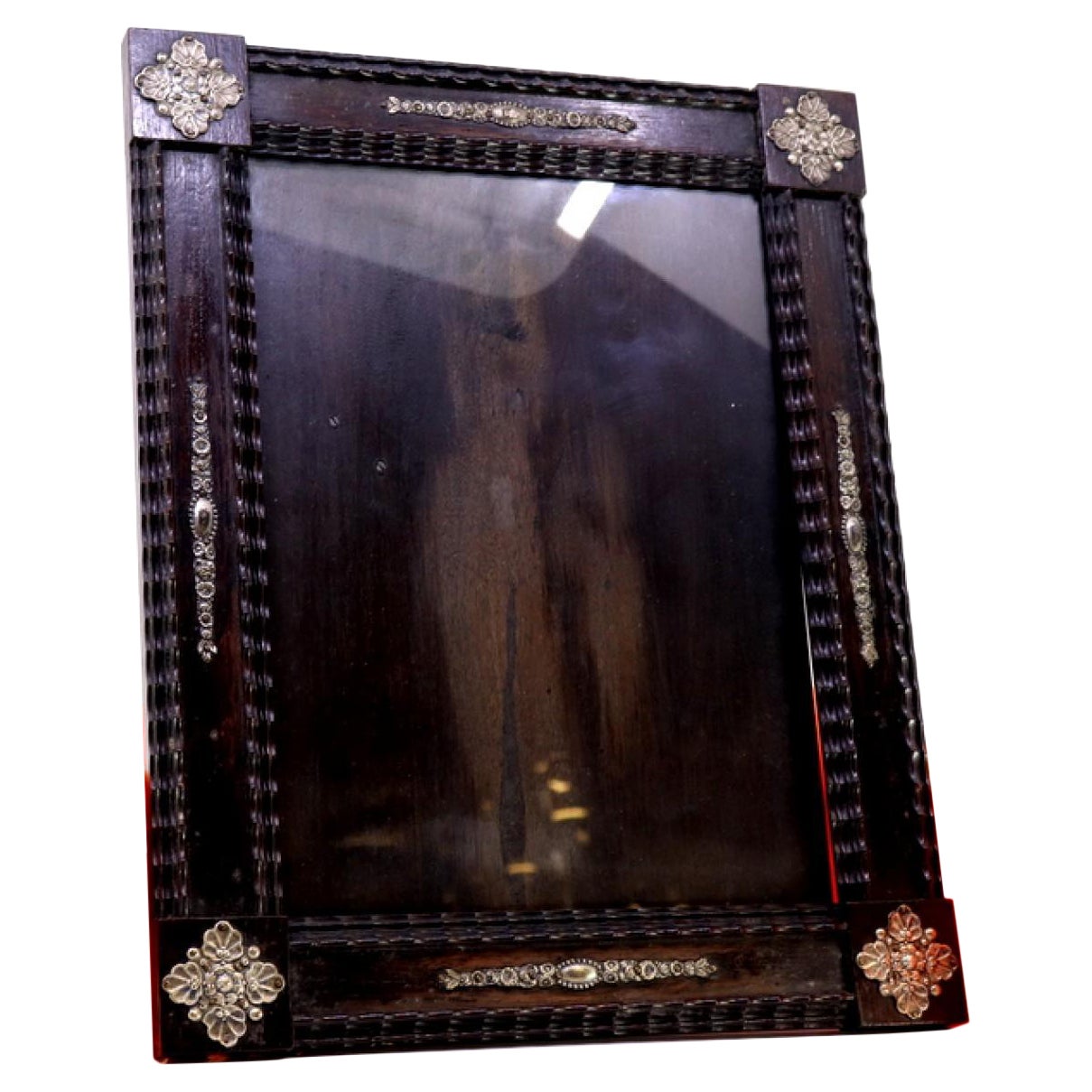 Rosewood frame with silver floral appliqués and shading im Angebot