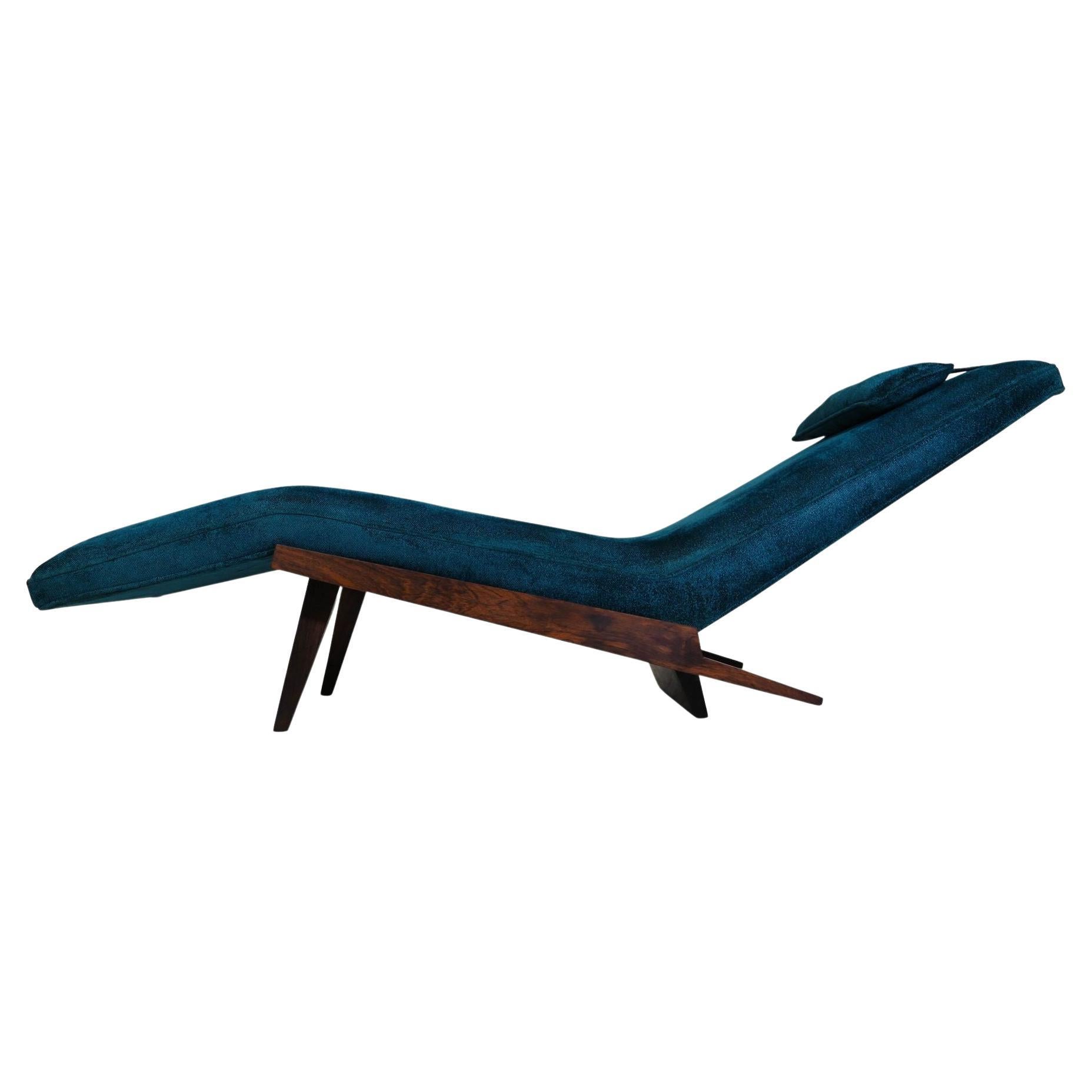 Rosewood Framed Brazilian Modern Angled Chaise Lounge For Sale