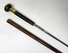 Rosewood Gentlemans Sword Stick Cane French Porcelain Pommel Rare, 19th Century