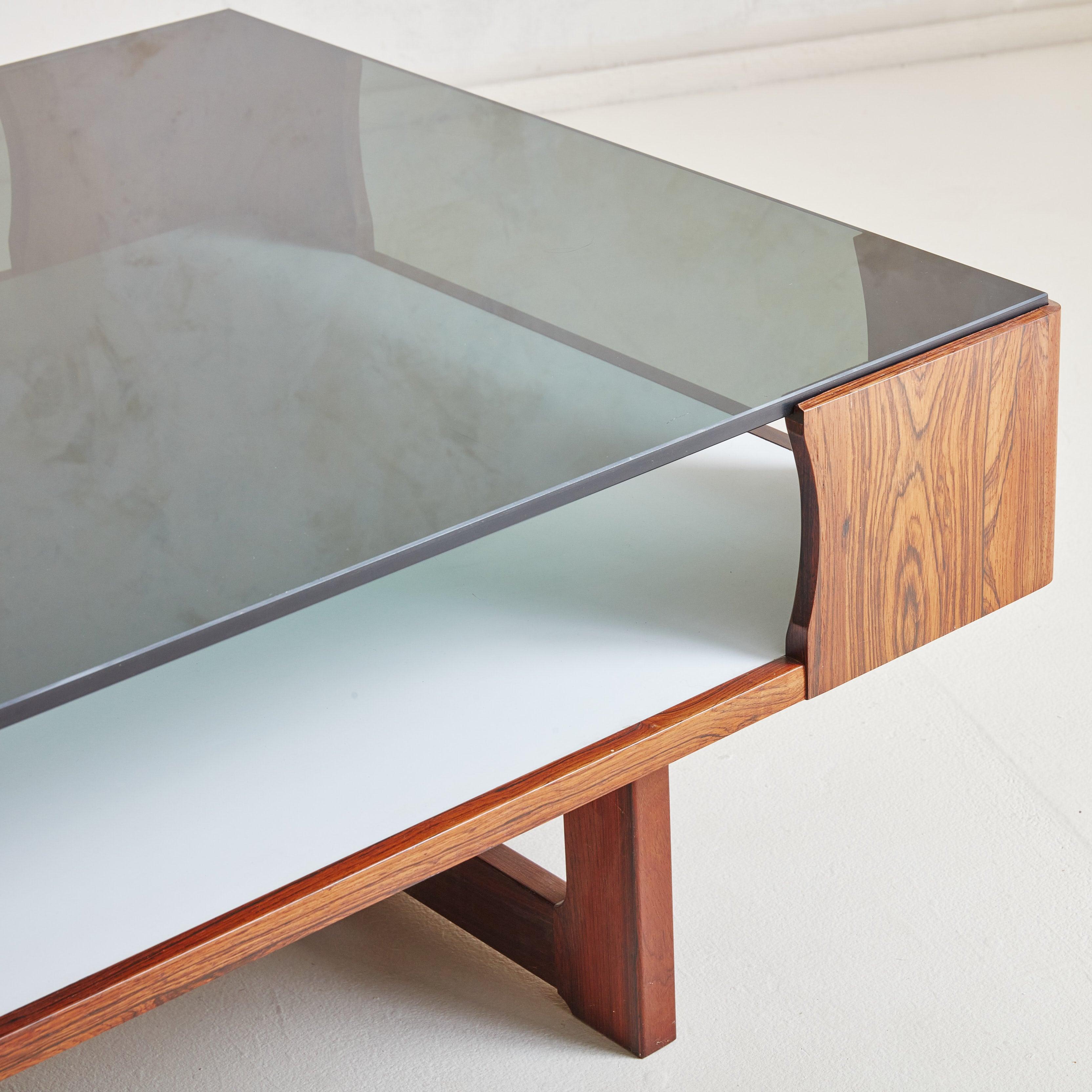 Danish Rosewood + Glass Coffee Table by Torbjörn Afdal for Bruksbo, Norway 1970s