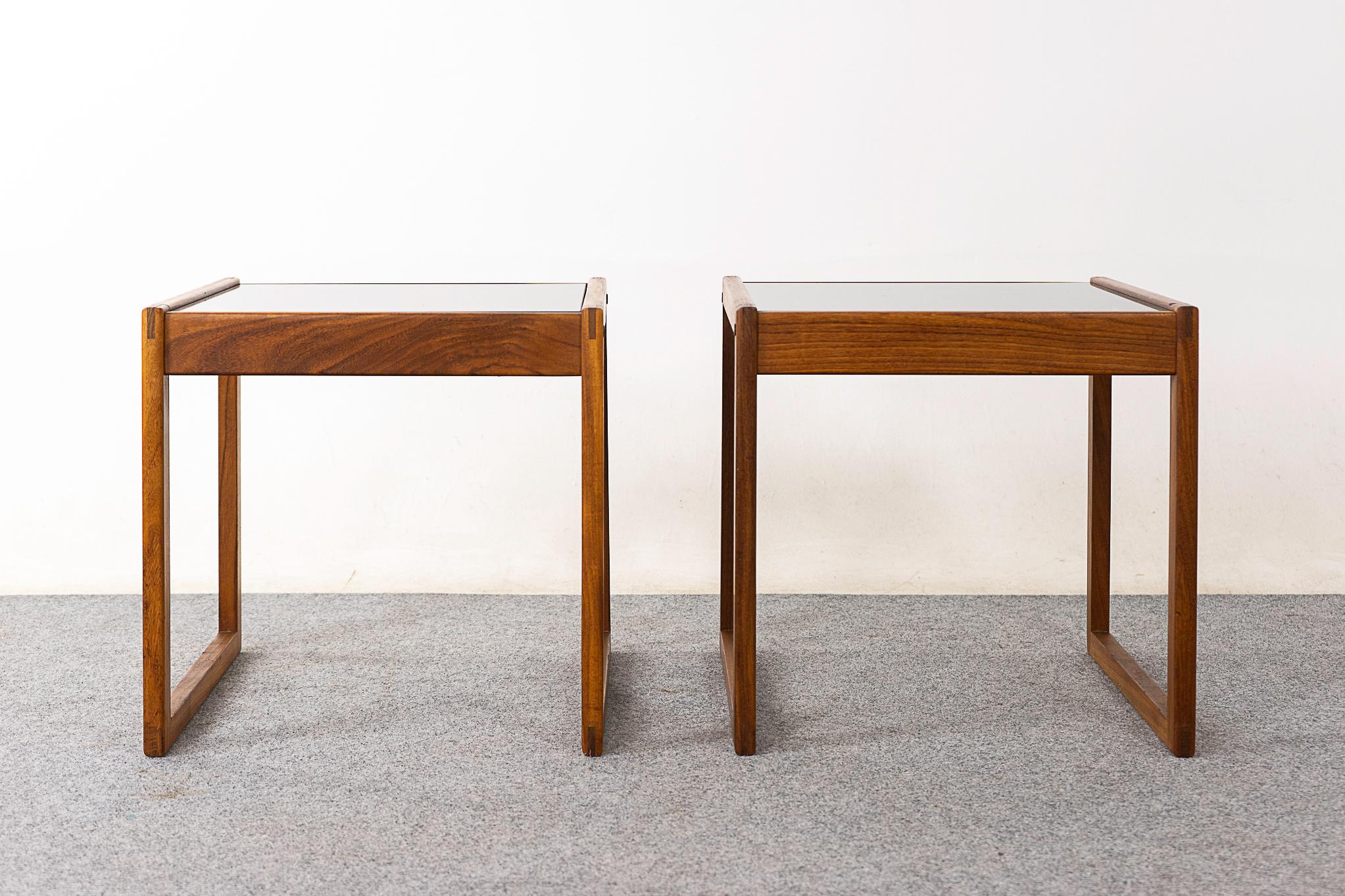 Scandinavian Modern Rosewood & Glass Danish Side Table Pair