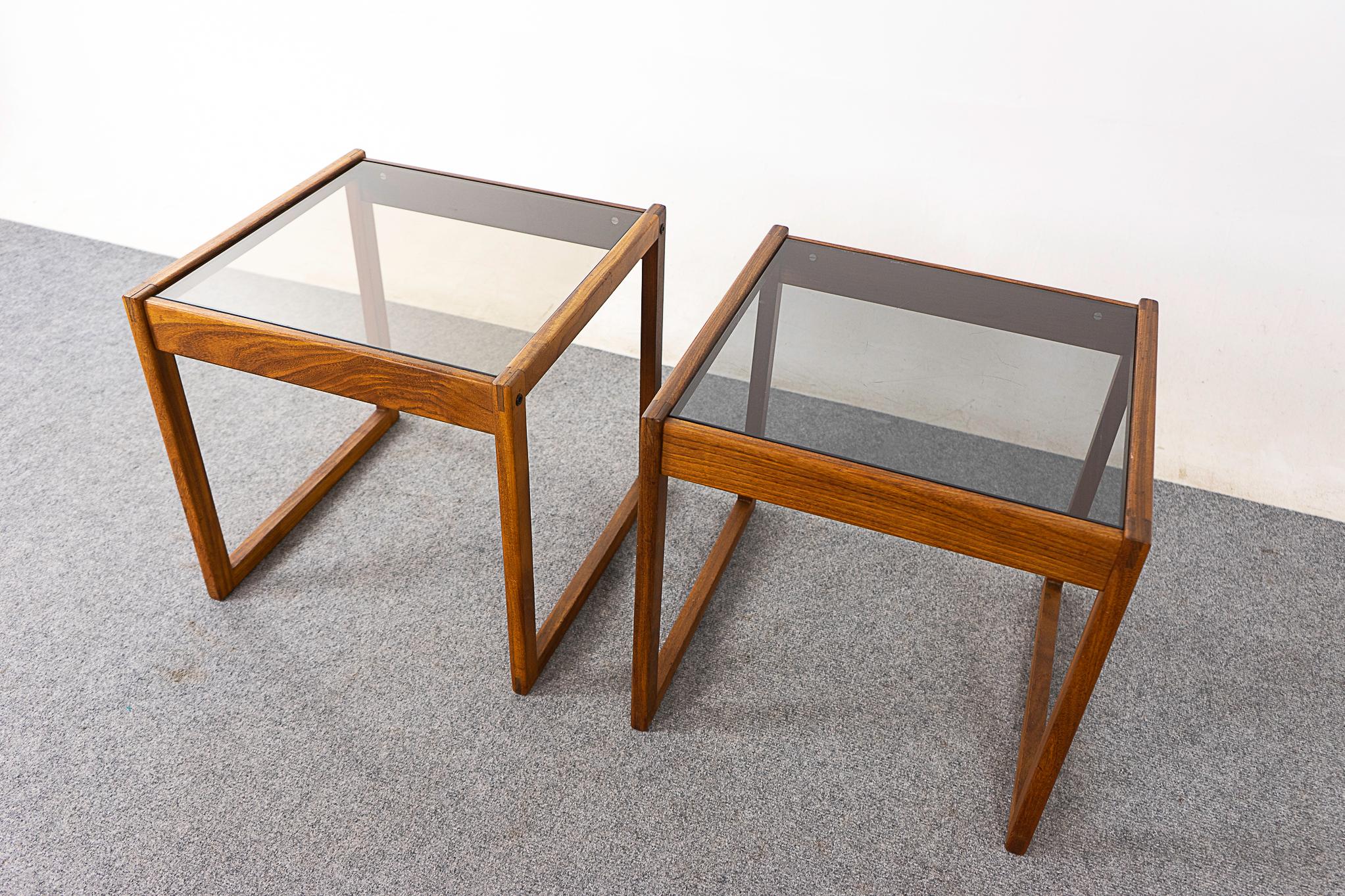 Rosewood & Glass Danish Side Table Pair In Good Condition In VANCOUVER, CA