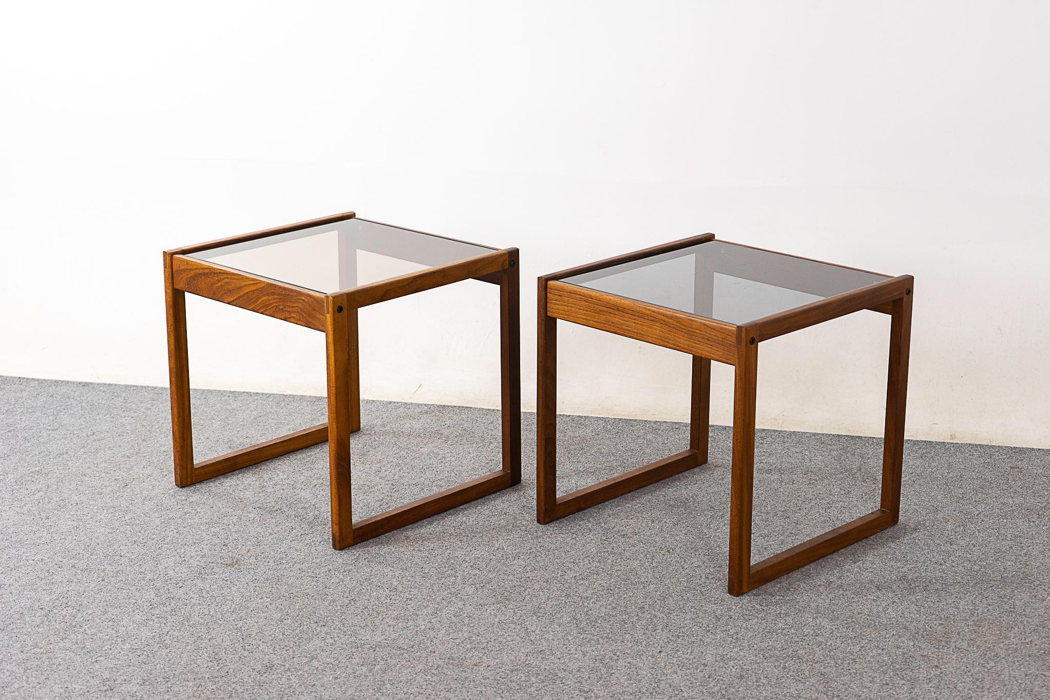 Rosewood & Glass Danish Side Table Pair 1