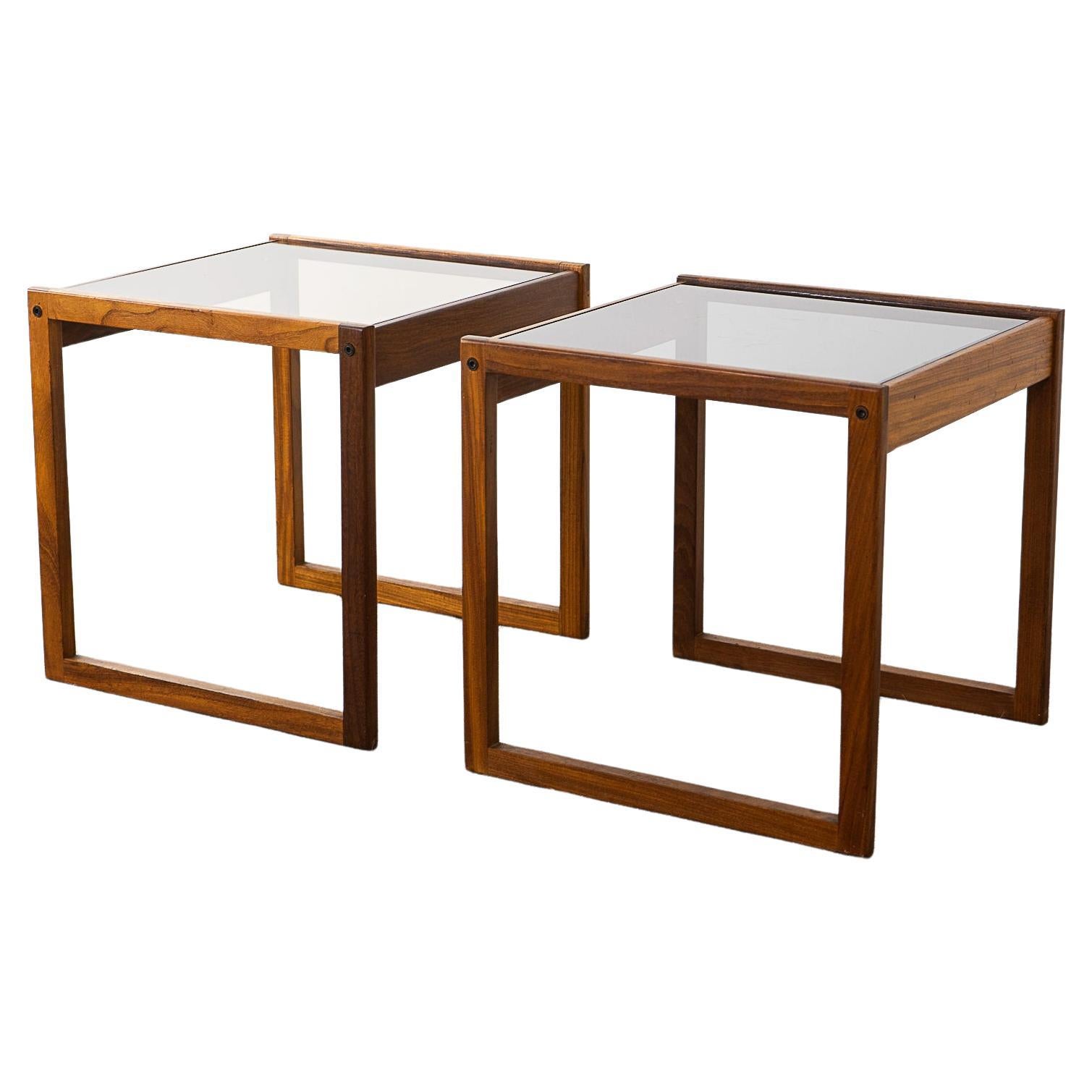 Rosewood & Glass Danish Side Table Pair