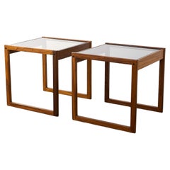 Rosewood & Glass Danish Side Table Pair