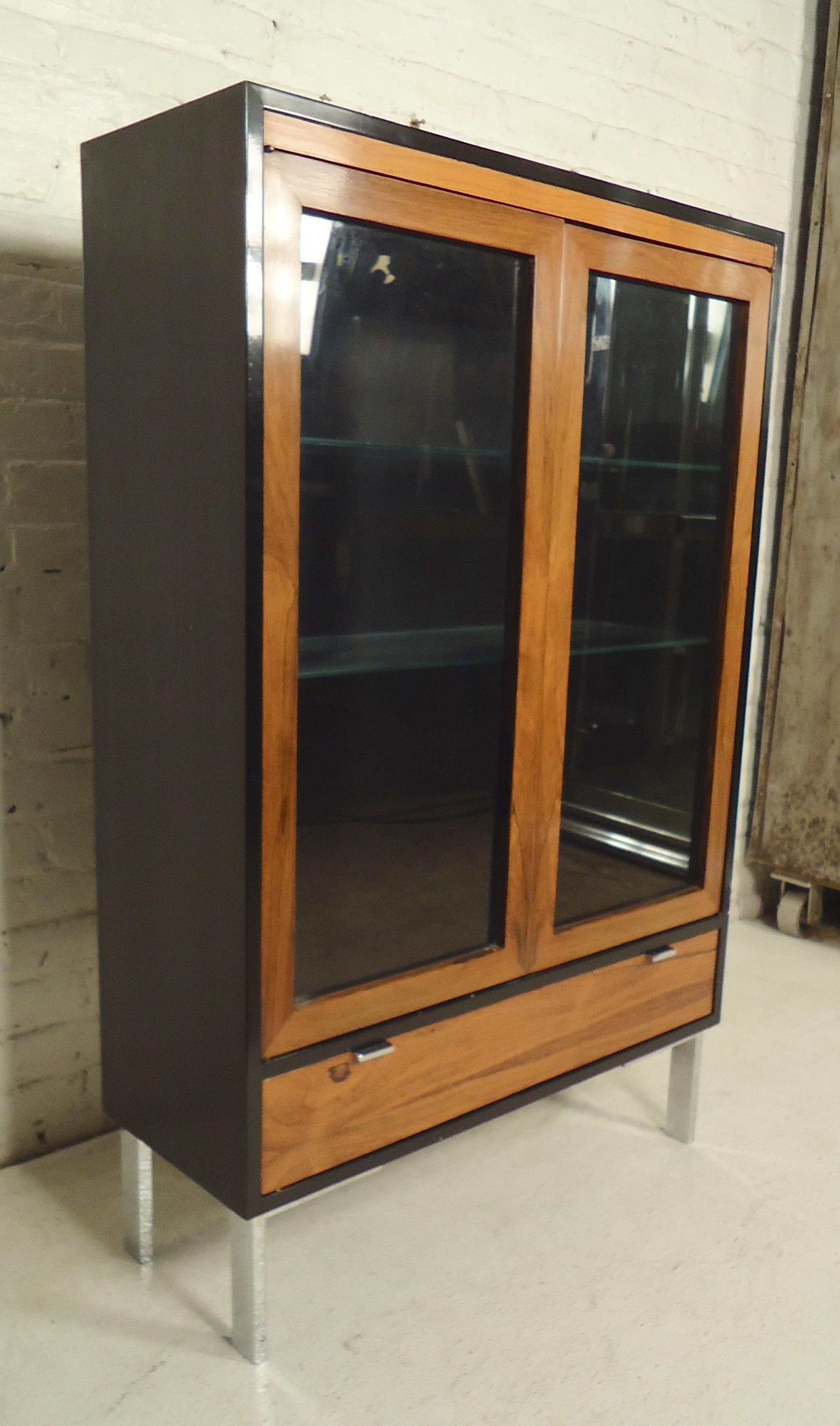 Mid-Century Modern Rosewood Glass Front Cabinet