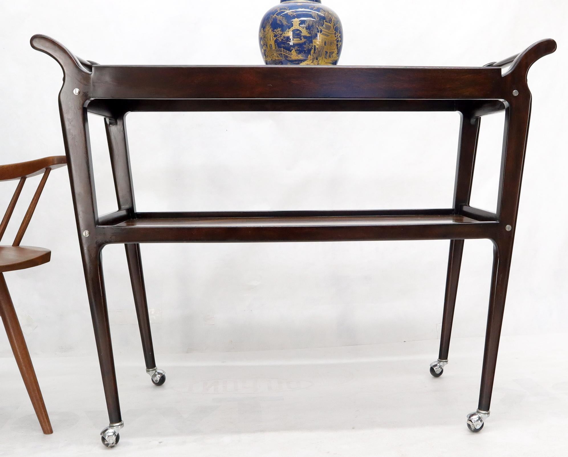 Unknown Rosewood & Glass Two Tier Serving Cart on Wheels For Sale