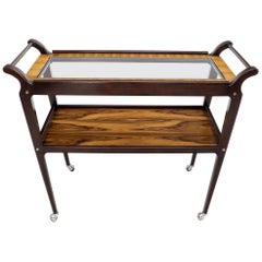 Rosewood & Glass Two Tier Serving Cart on Wheels