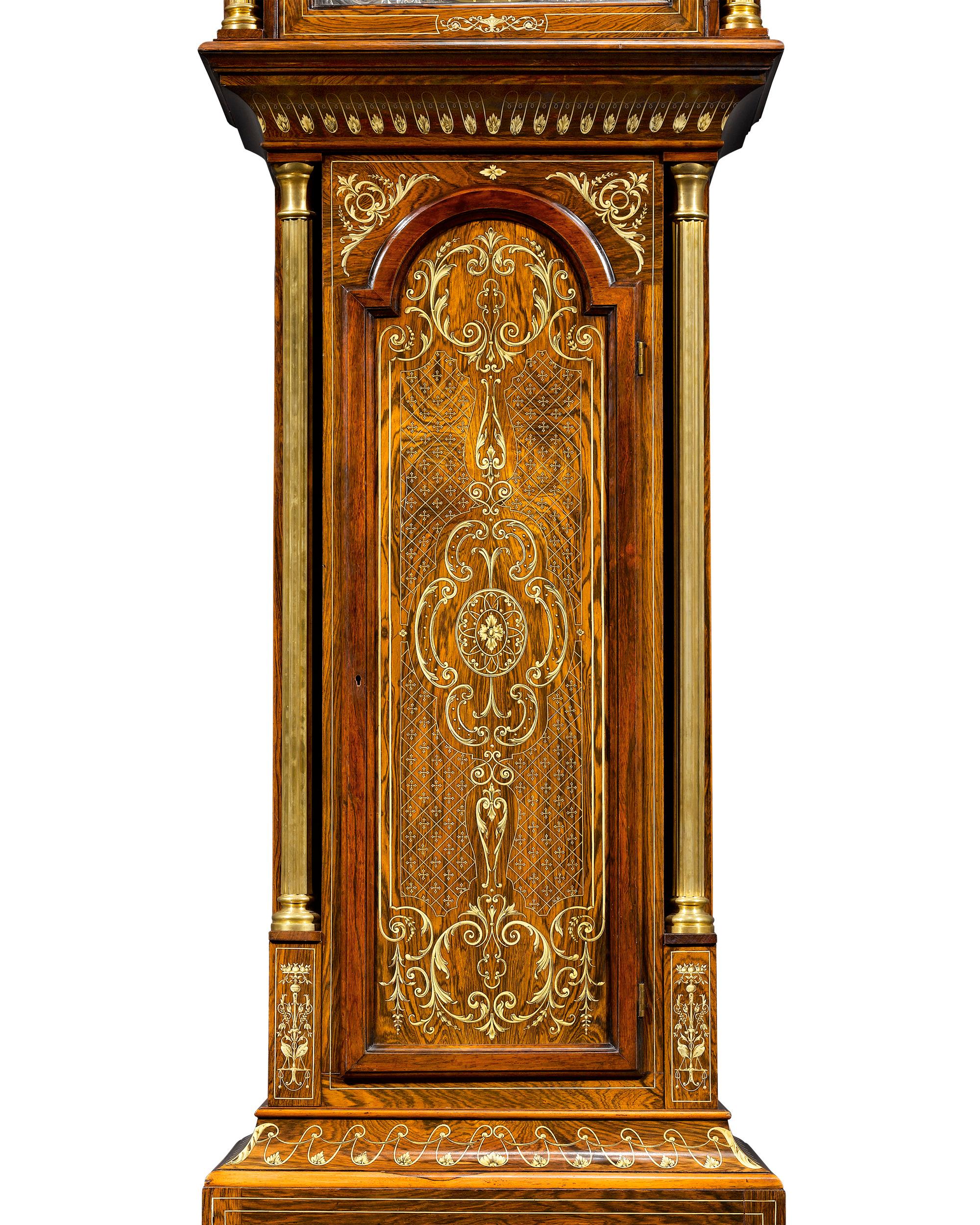 English Rosewood Grandfather Clock For Sale