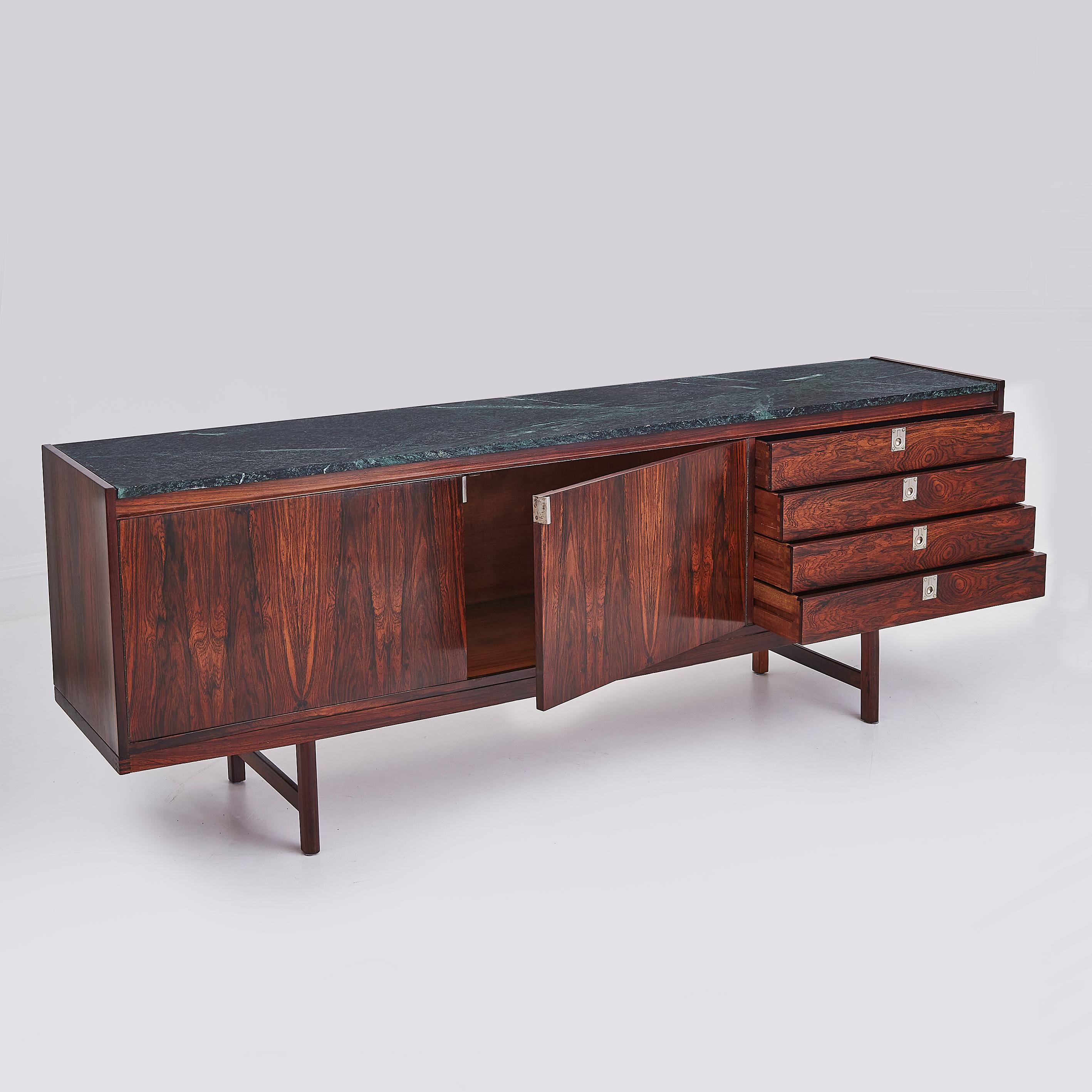 Mid-Century Modern Rosewood & Green Marble Top Sideboard By Robert Heritage For Archie Shine