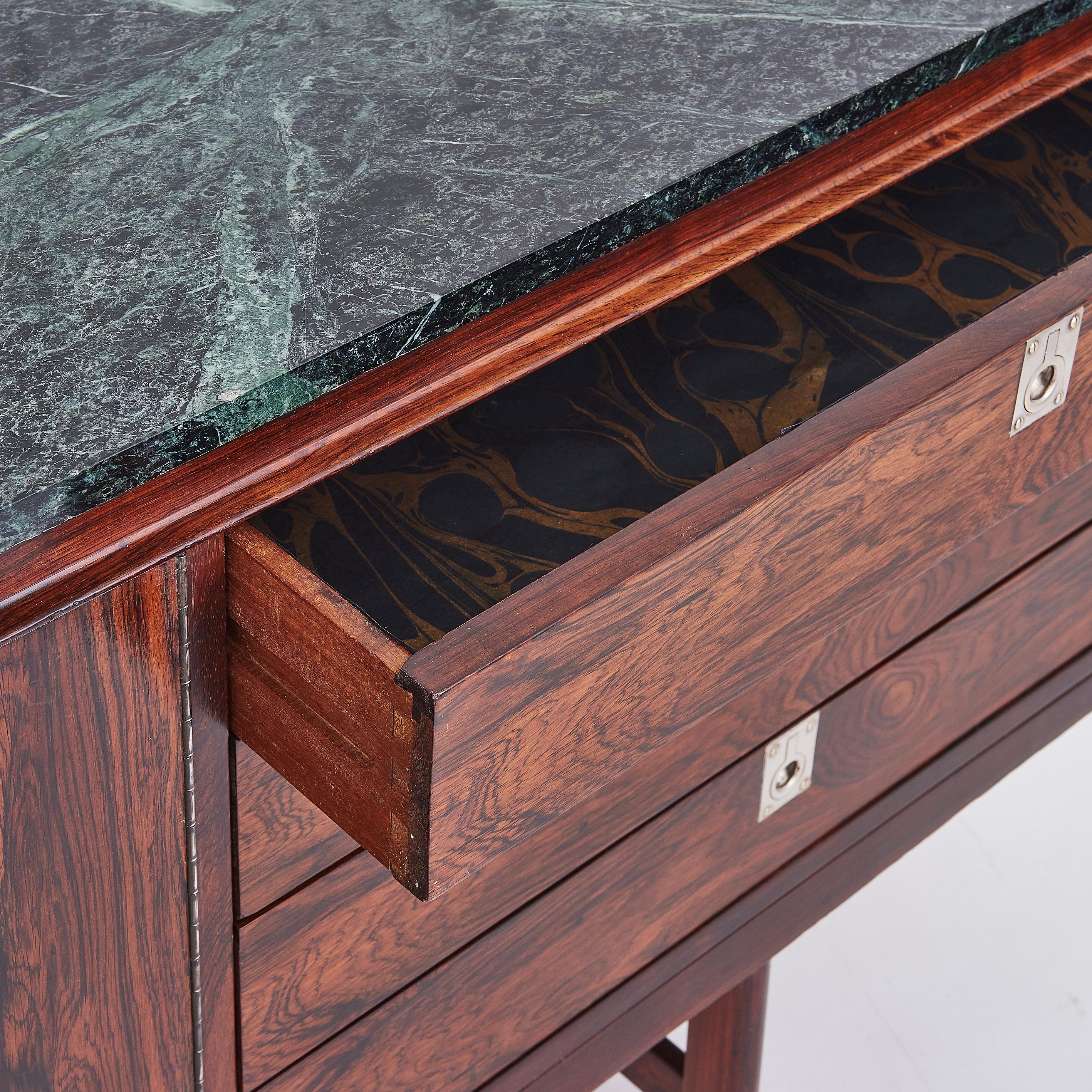British Rosewood & Green Marble Top Sideboard By Robert Heritage For Archie Shine