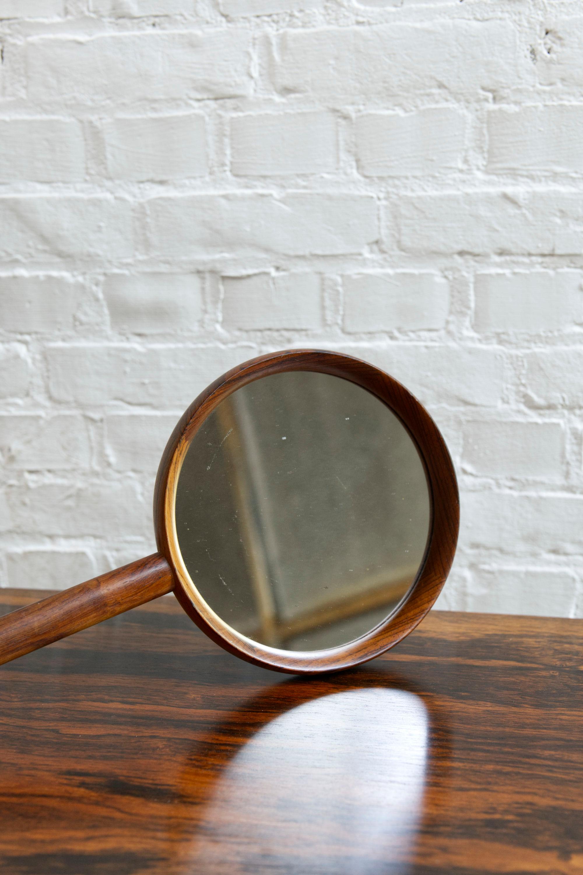 Rosewood Hand Mirror by Uno & Osten Kristiansson for Luxus, Sweden, 1950s For Sale 4