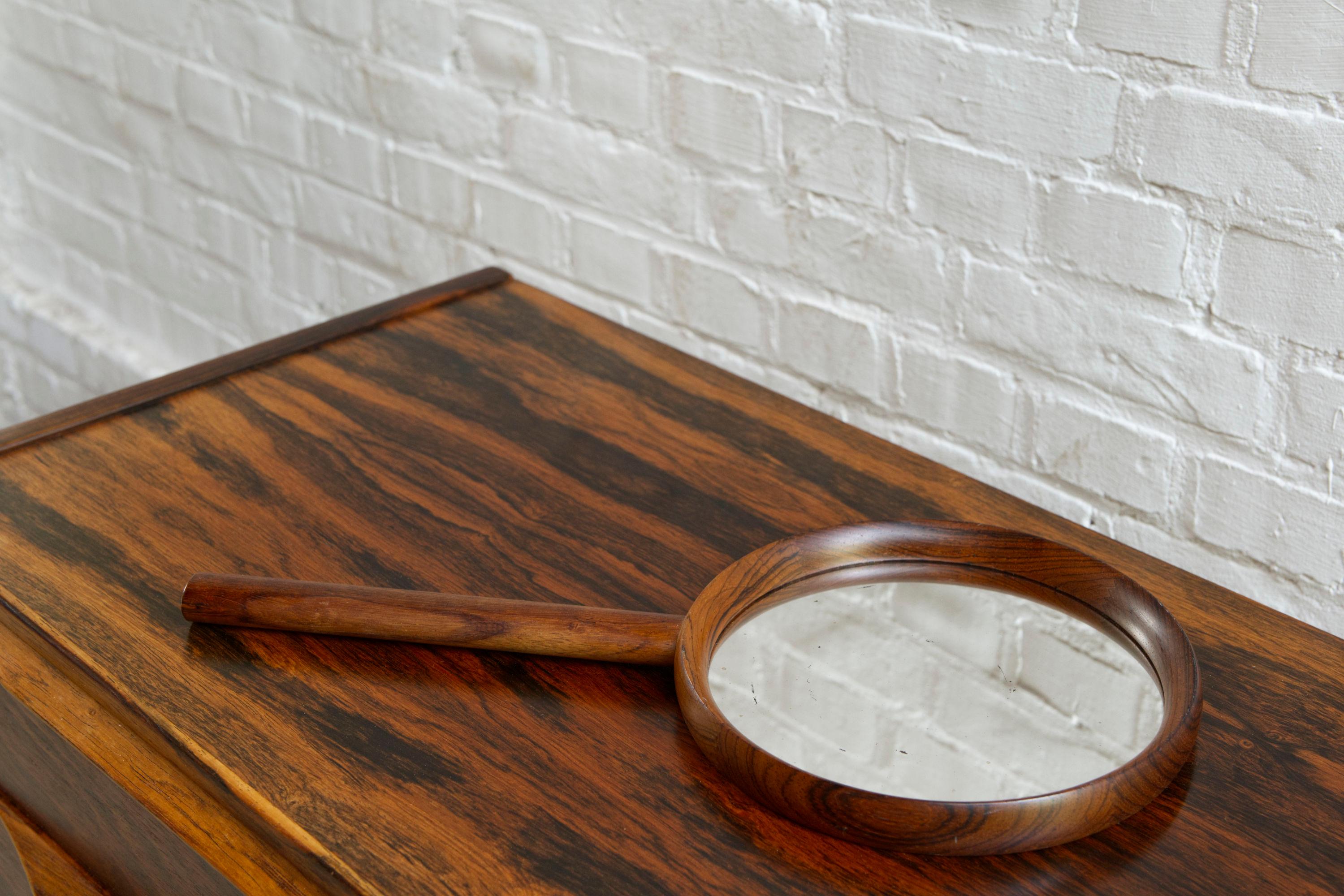 Swedish Rosewood Hand Mirror by Uno & Osten Kristiansson for Luxus, Sweden, 1950s For Sale
