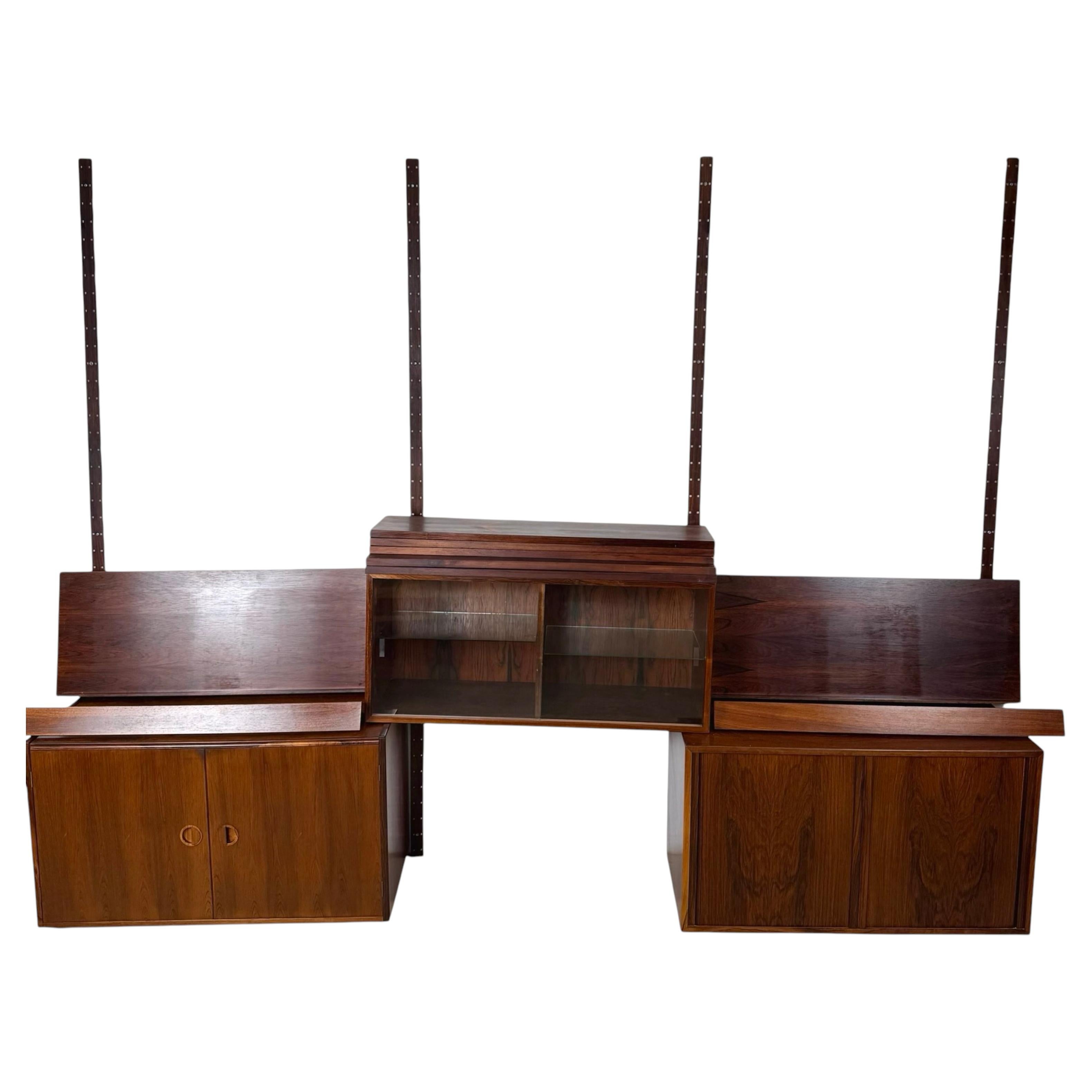 Rosewood HG Systemi Three-Bay Modular Wall Unit, Denmark 1960s by Rud Thygesen For Sale