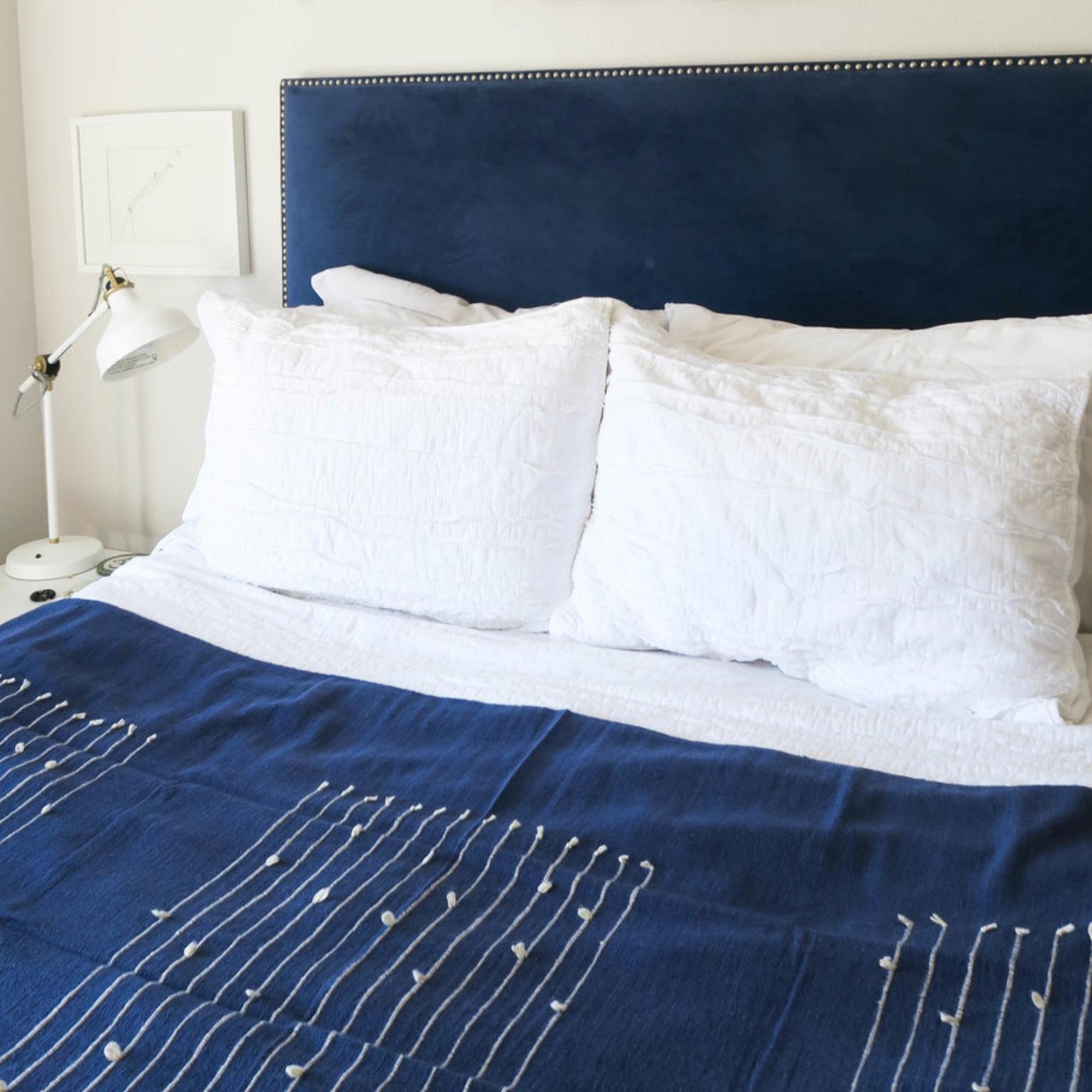 Rosewood Indigo Handloom Queen Size Bedpsread / Coverlet in Stripes Design 3