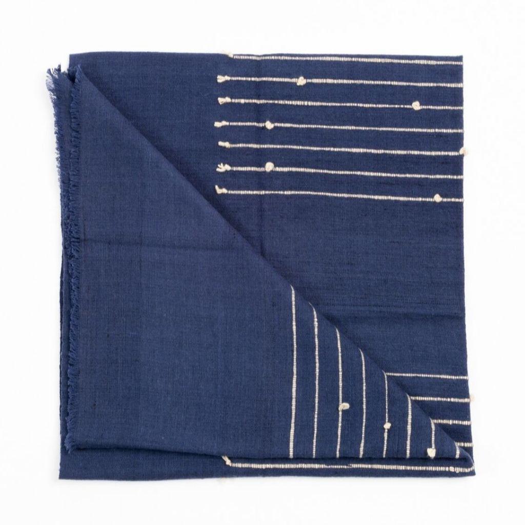 Rosewood Indigo Handloom Throw / Blanket In Soft Merino In Stripes Pattern For Sale 2