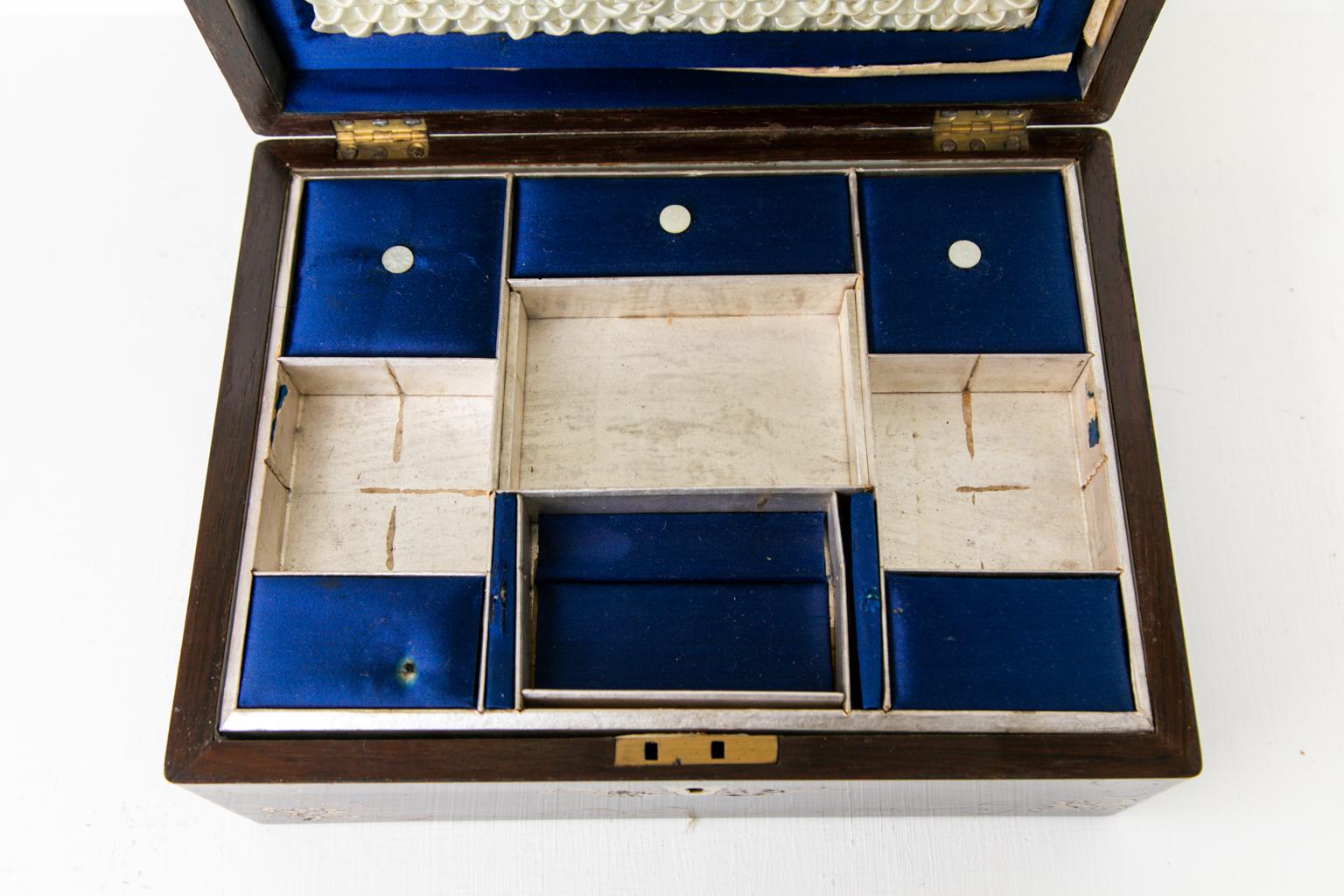 19th Century Rosewood Inlaid Jewelry Box