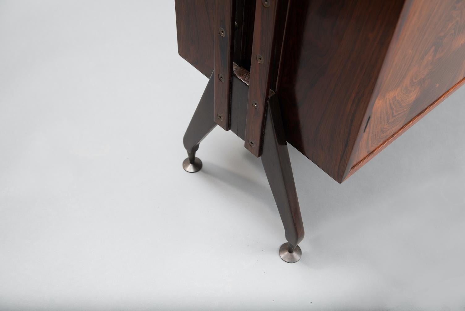 Rosewood Italian Cabinet with Dry Bar in the Style of Franco Albini For Sale 8