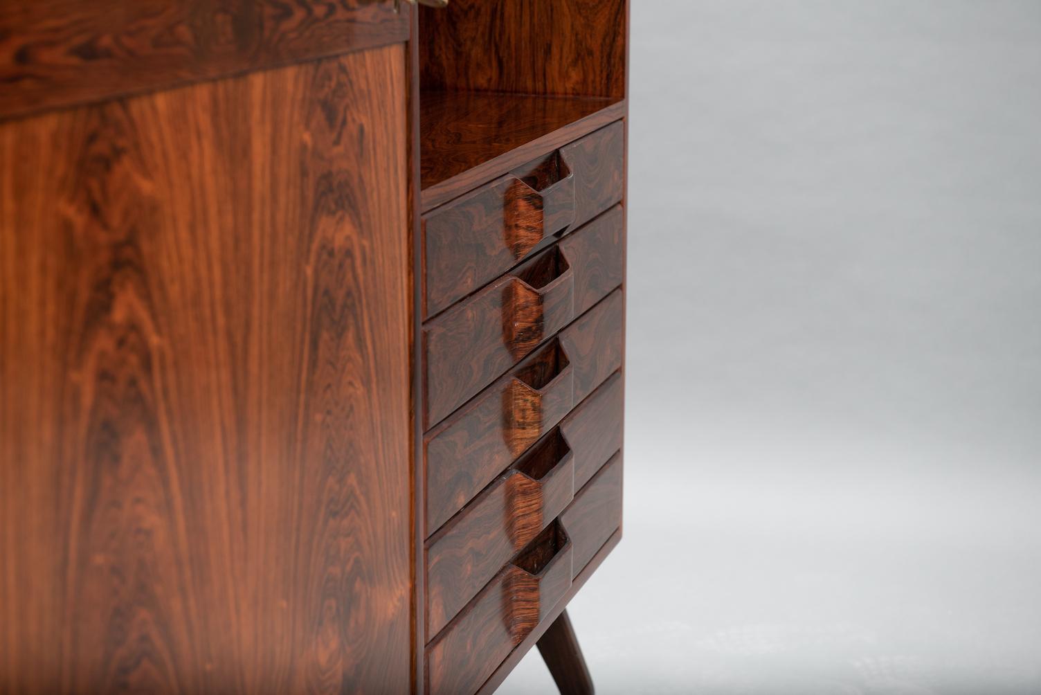 Mid-20th Century Rosewood Italian Cabinet with Dry Bar in the Style of Franco Albini
