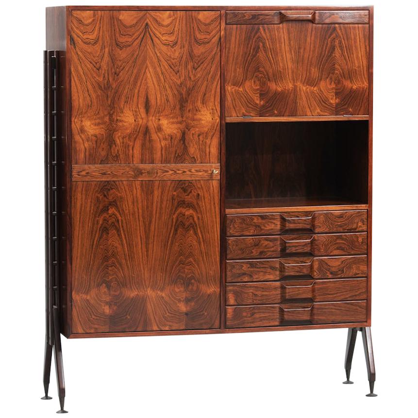 Rosewood Italian Cabinet with Dry Bar in the Style of Franco Albini