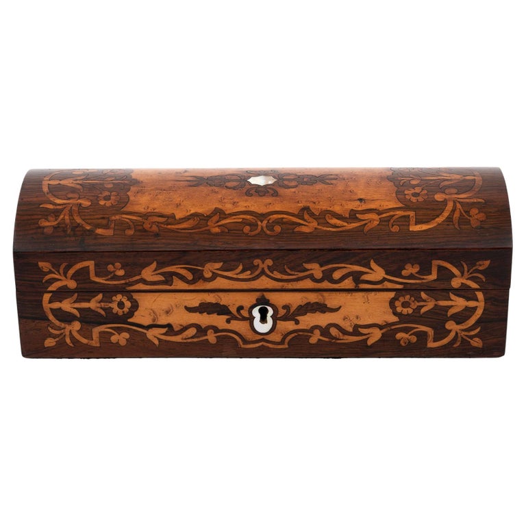 Rosewood Jewellery Box with Floral Stiching For Sale at 1stDibs