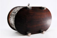 Rosewood jewelry box with silver frame, cut-out garlands, lined interior