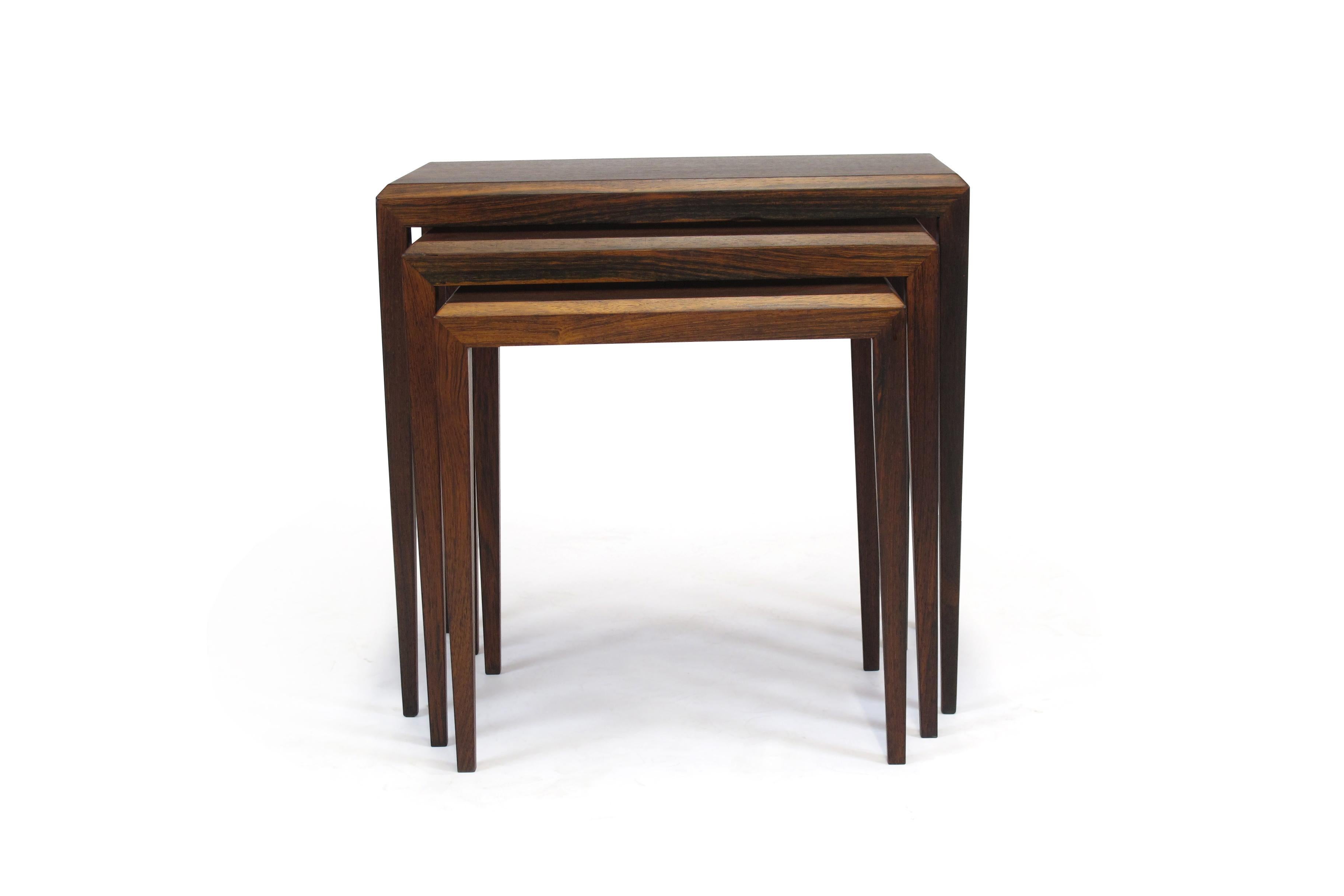 Rosewood Johannes Andersen for CF Christensen of Silkeborg Nesting Tables In Excellent Condition For Sale In Oakland, CA