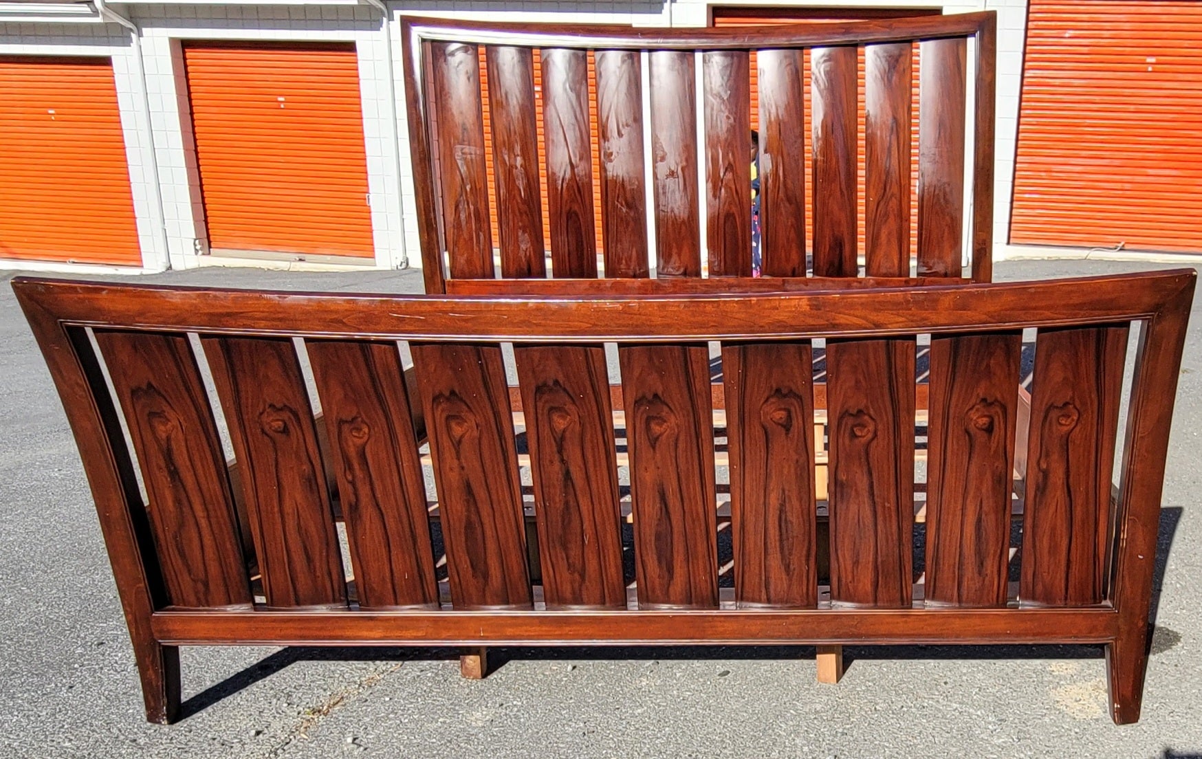 Stained Rosewood King Size Slatted Sleigh Bed For Sale