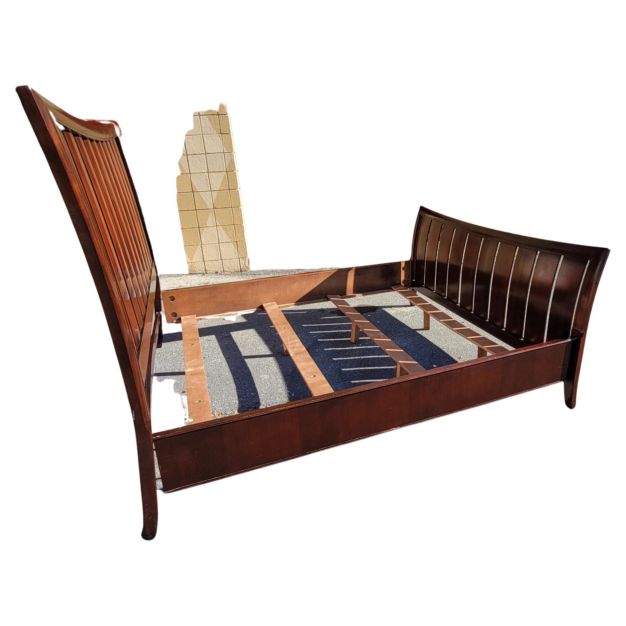 Contemporary Rosewood King Size Slatted Sleigh Bed For Sale