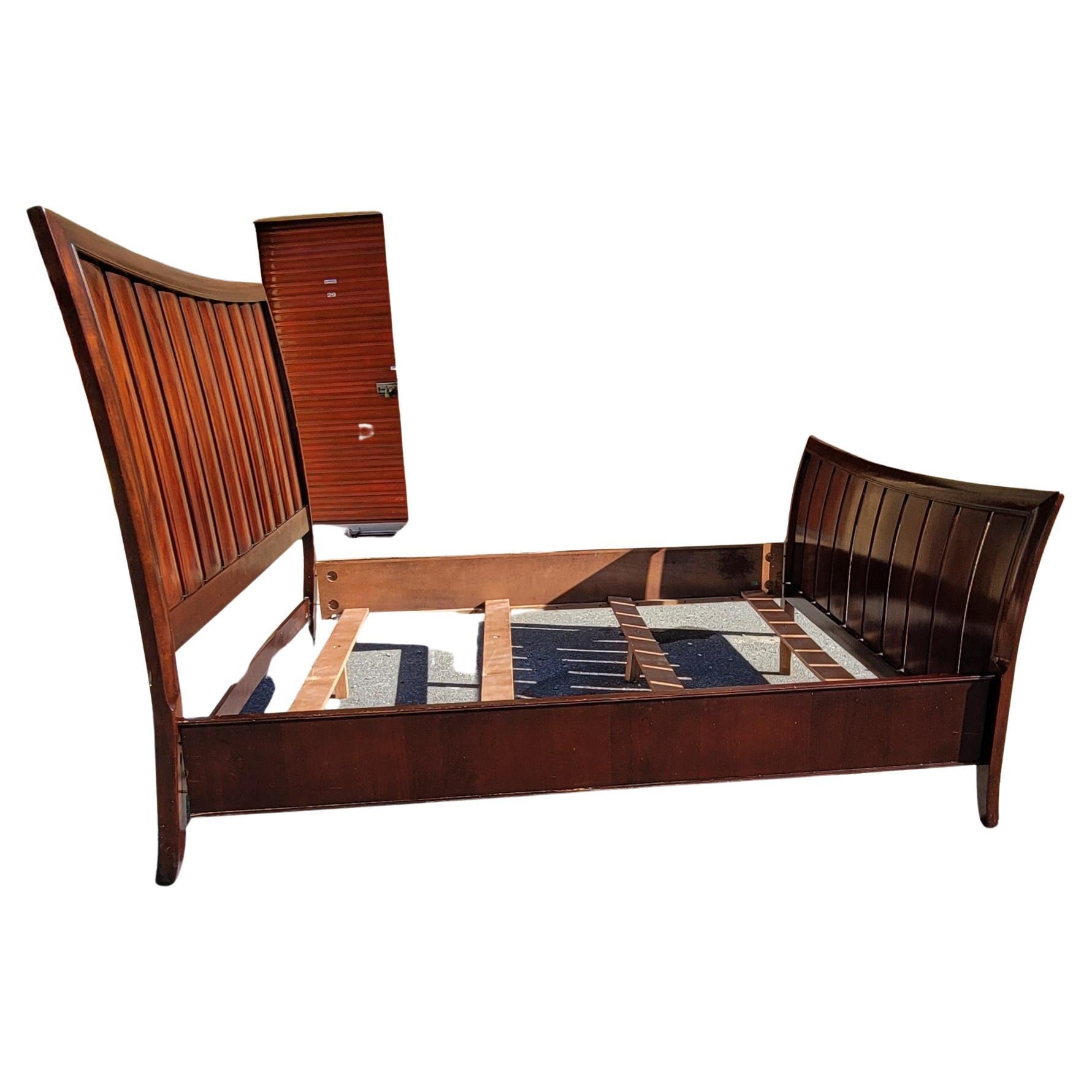 Stained Rosewood King Size Slatted Sleigh Bed For Sale