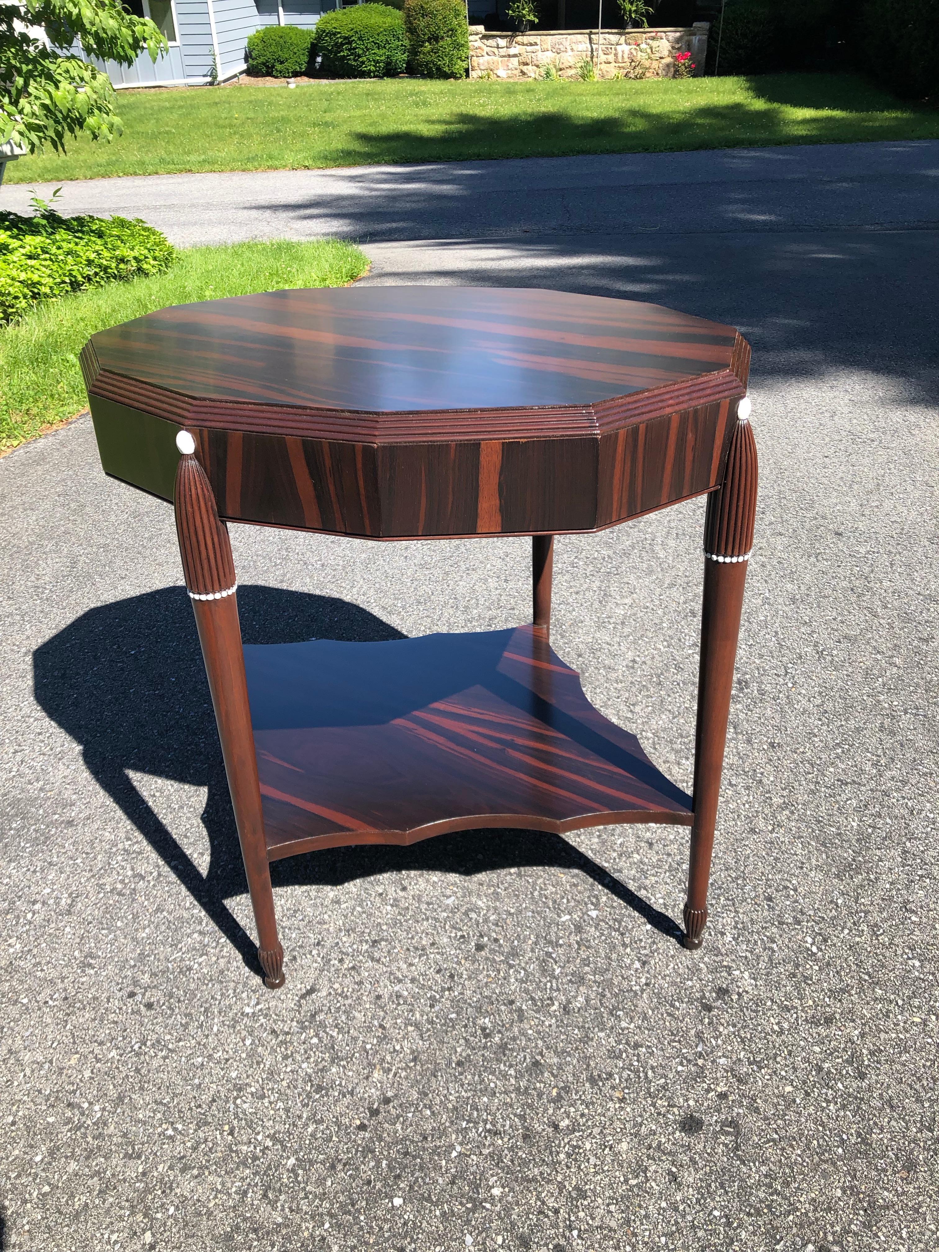 Brushed Rosewood Late Art Deco Center Table, France For Sale
