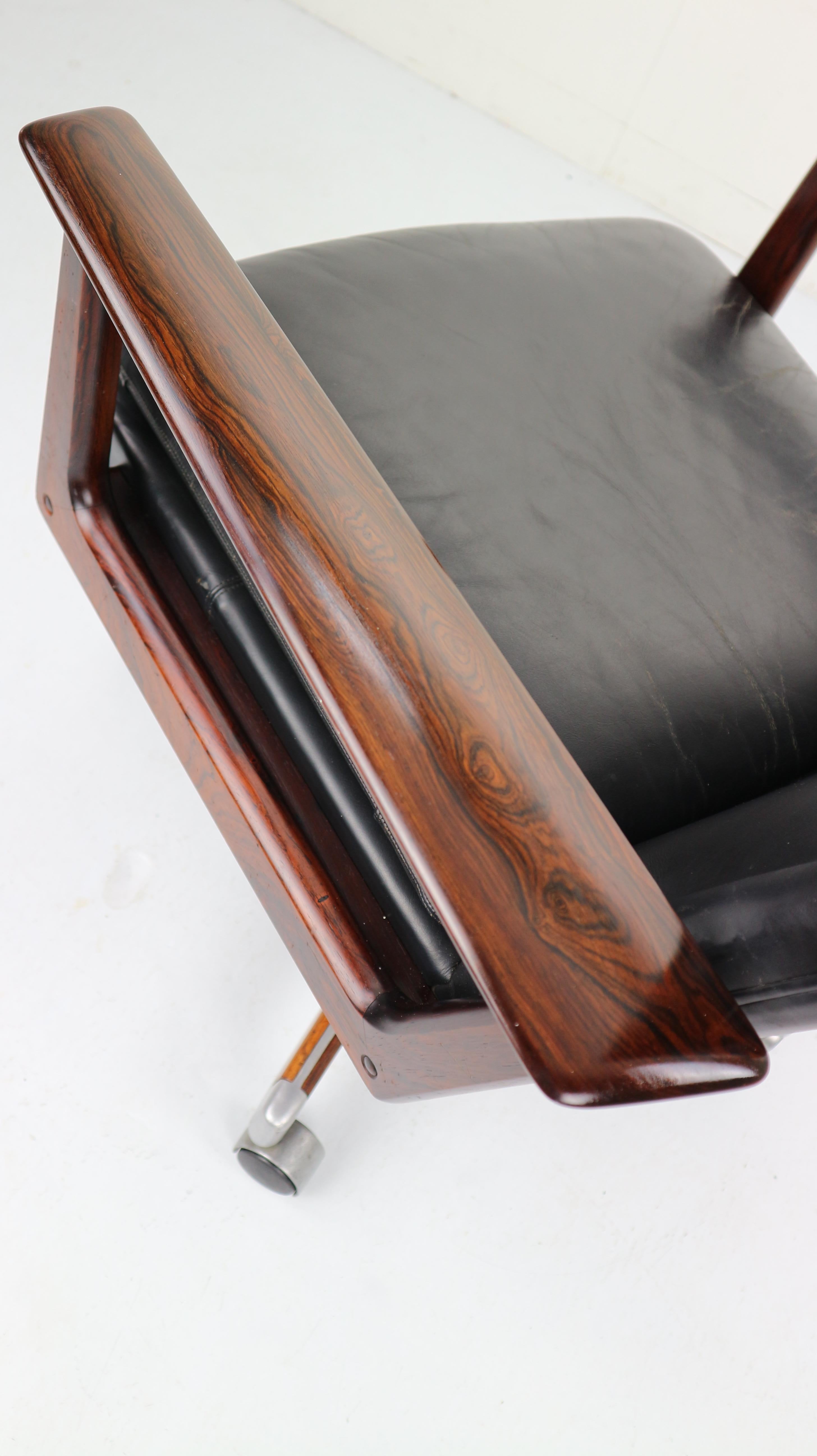 Rosewood& Leather Executive Office Chair by Arne Vodder for Sibast, 1960 Denmark 2