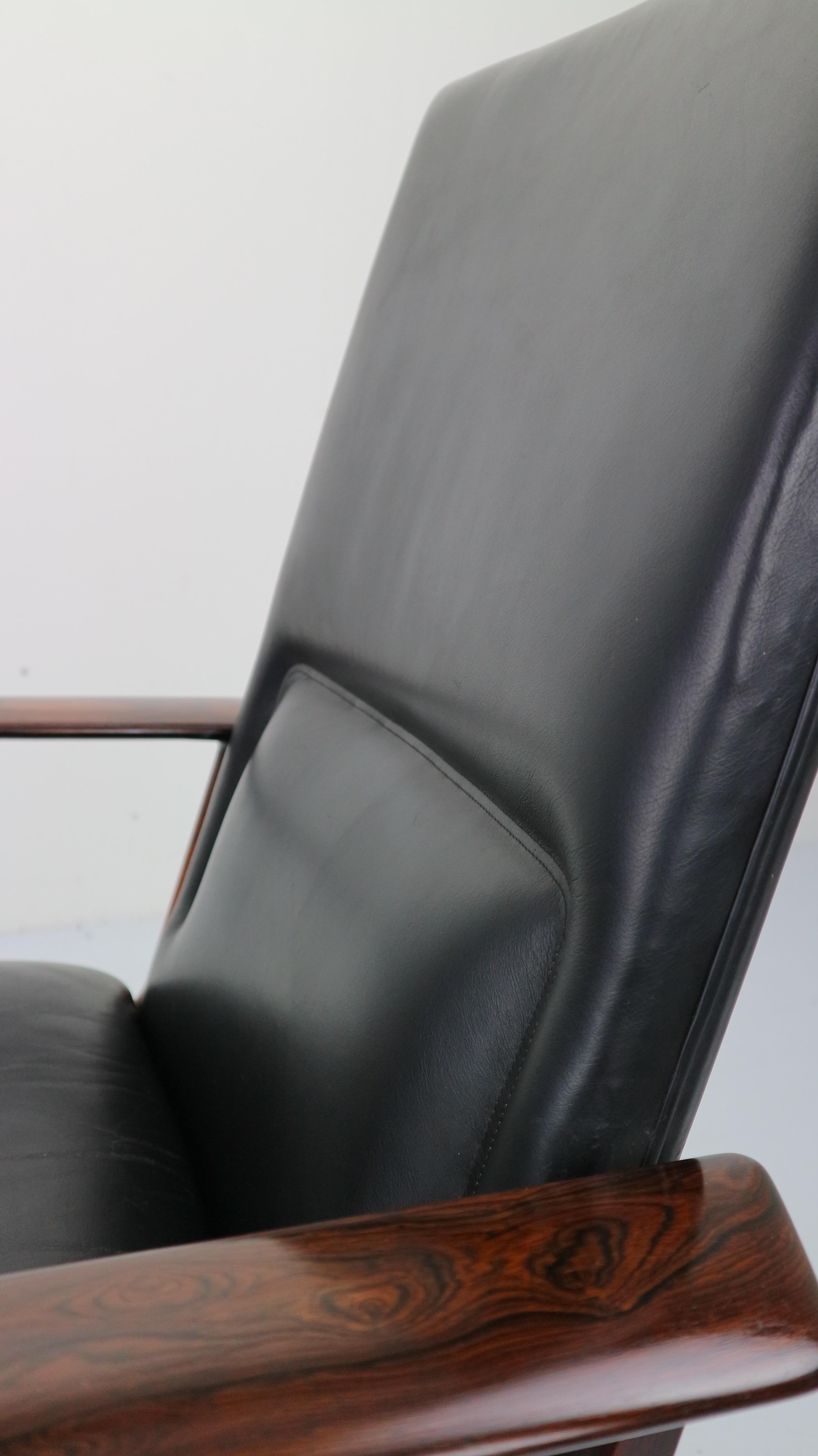 Rosewood& Leather Executive Office Chair by Arne Vodder for Sibast, 1960 Denmark 6