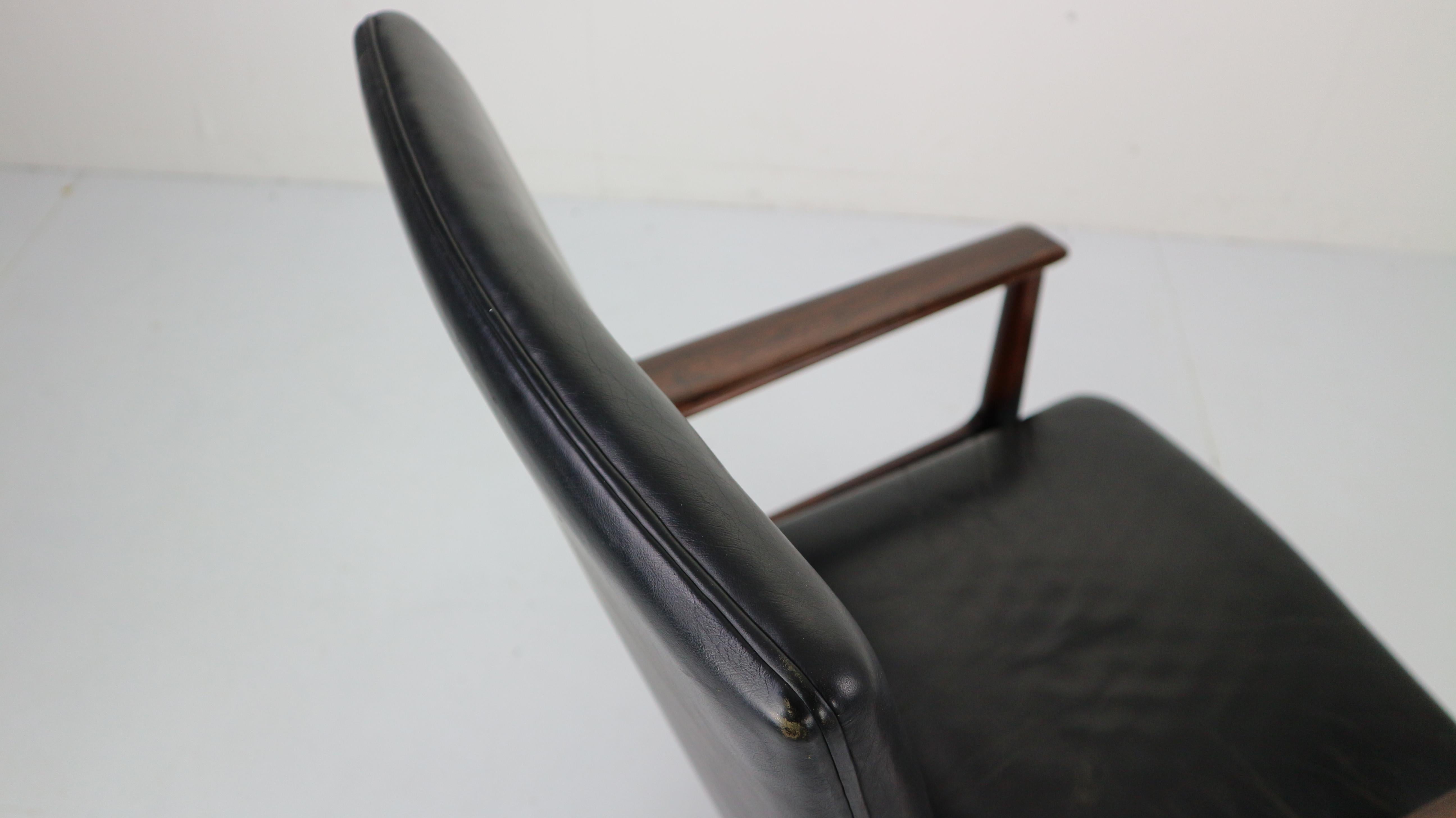 Rosewood& Leather Executive Office Chair by Arne Vodder for Sibast, 1960 Denmark 7